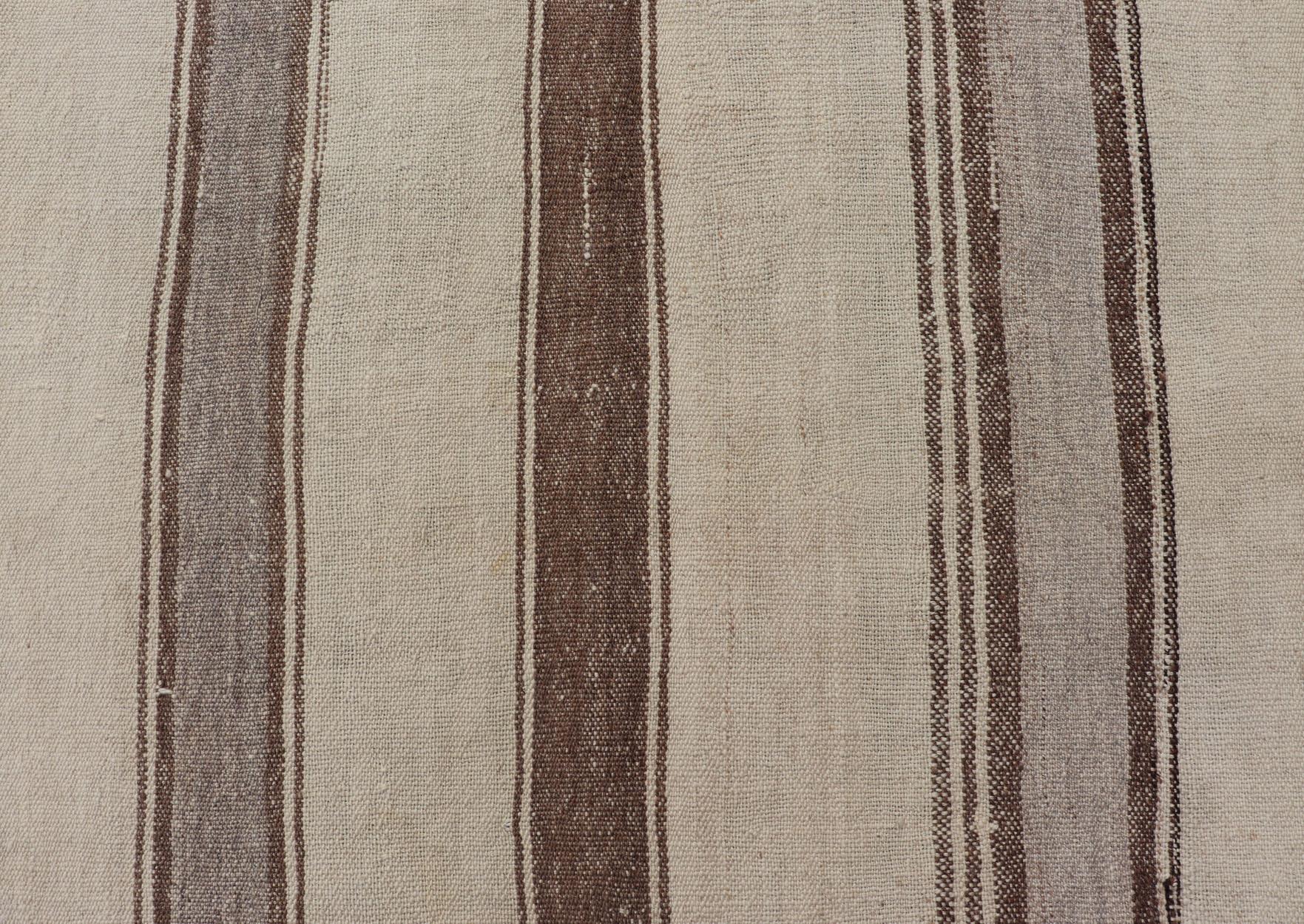 Vintage Turkish Kilim with Stripes in Tan, Gray, Taupe, Cream & Brown For Sale 1