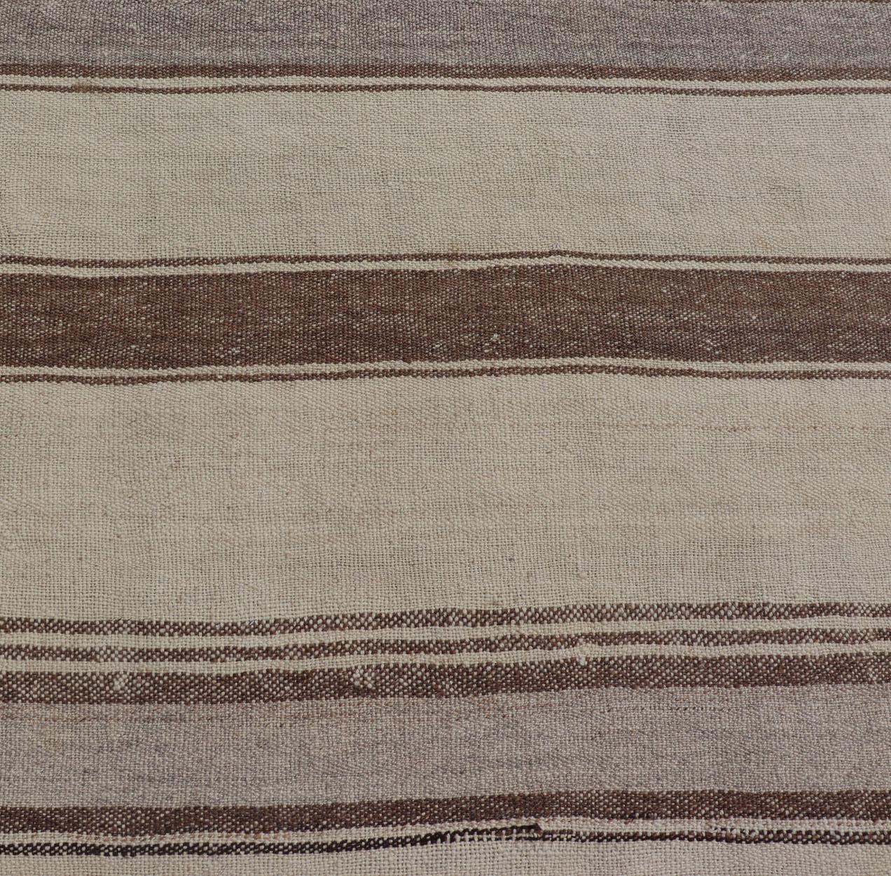 Vintage Turkish Kilim with Stripes in Tan, Gray, Taupe, Cream & Brown For Sale 2