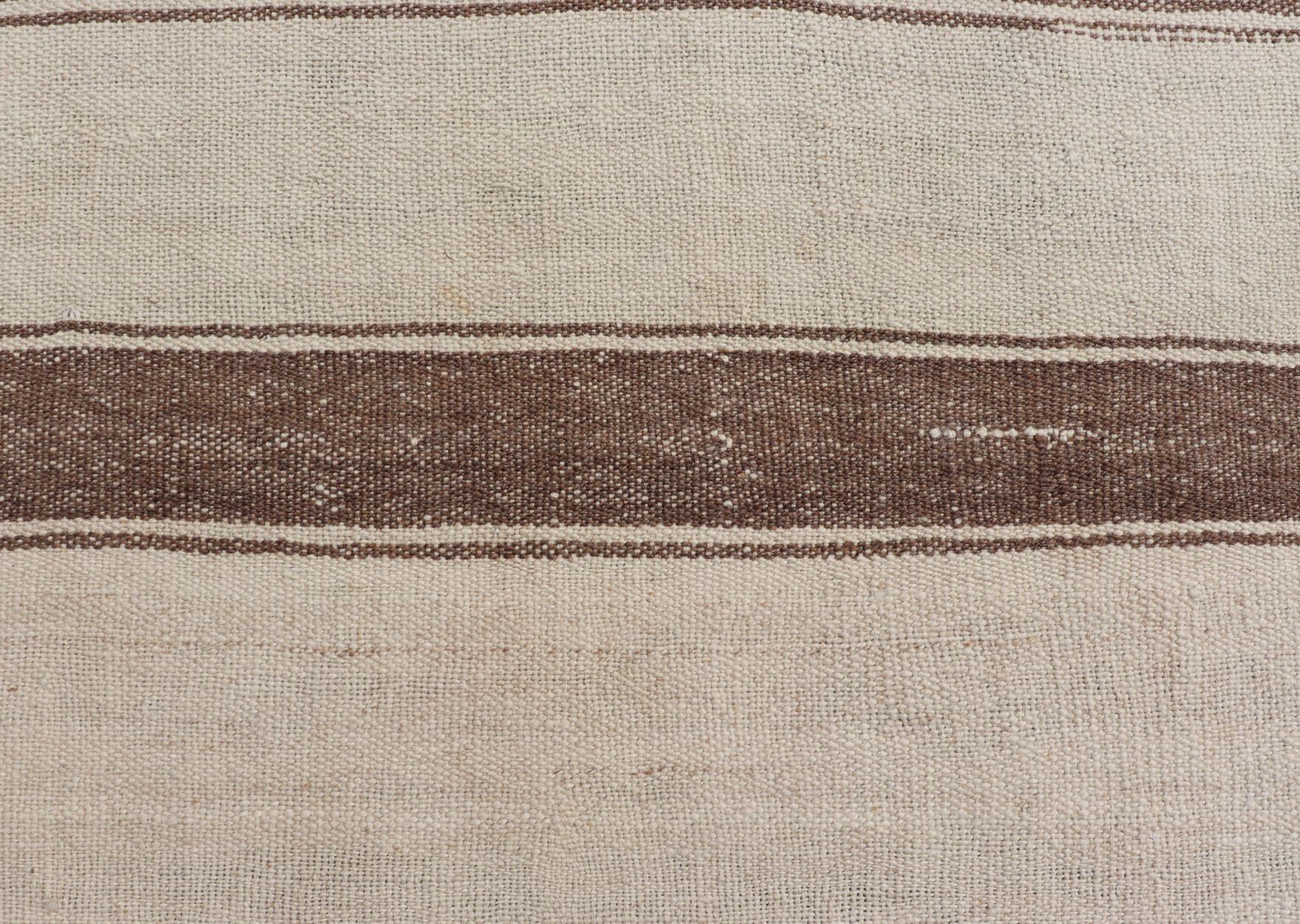 Vintage Turkish Kilim with Stripes in Tan, Gray, Taupe, Cream & Brown For Sale 3