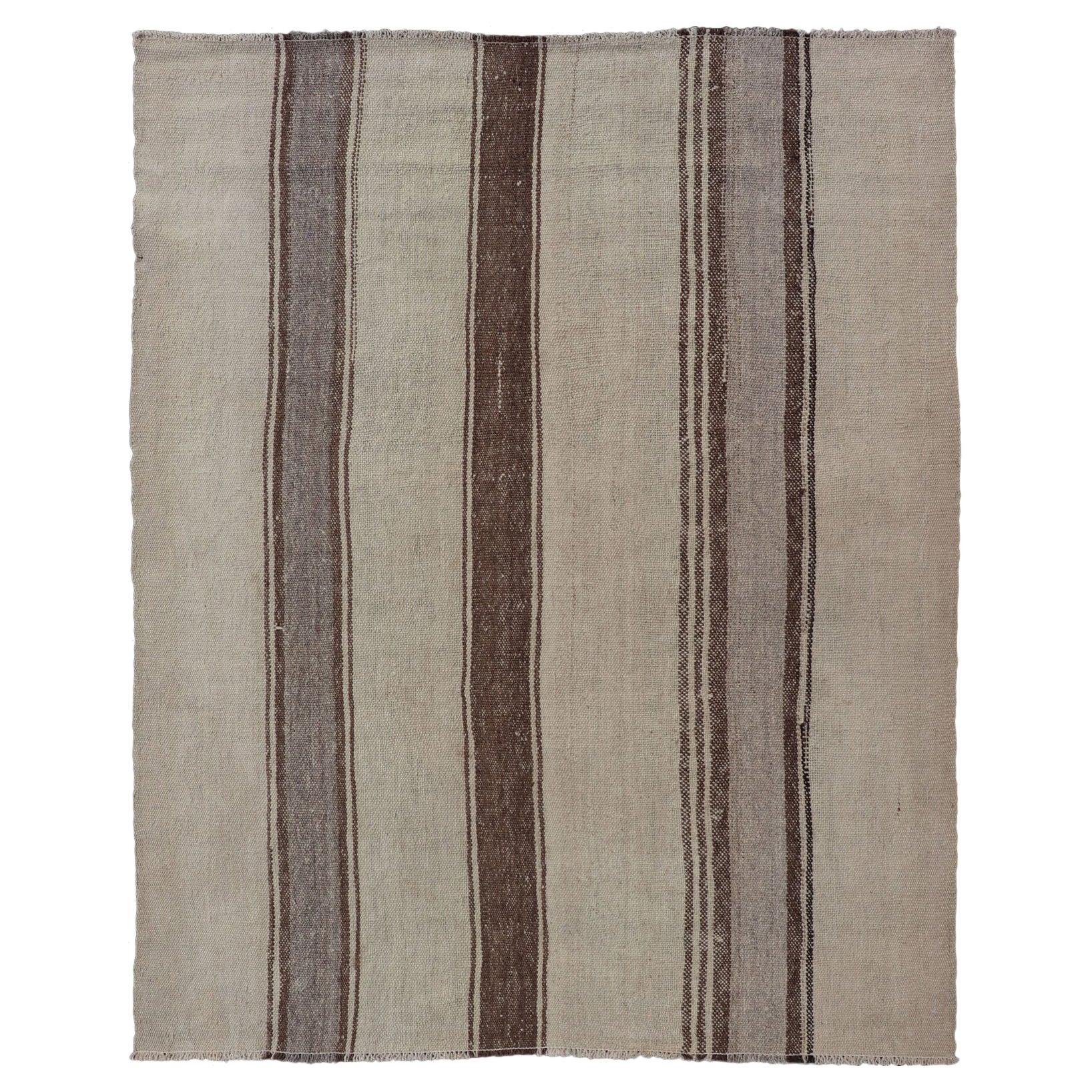 Kilim turco vintage a strisce nei colori Tan, Gray, Taupe, Cream e Brown