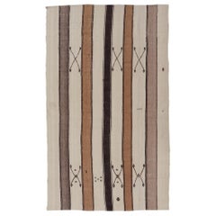 Vintage Turkish Kilim with Stripes in Tan, Gray, Taupe, Cream, Cognac, & Brown