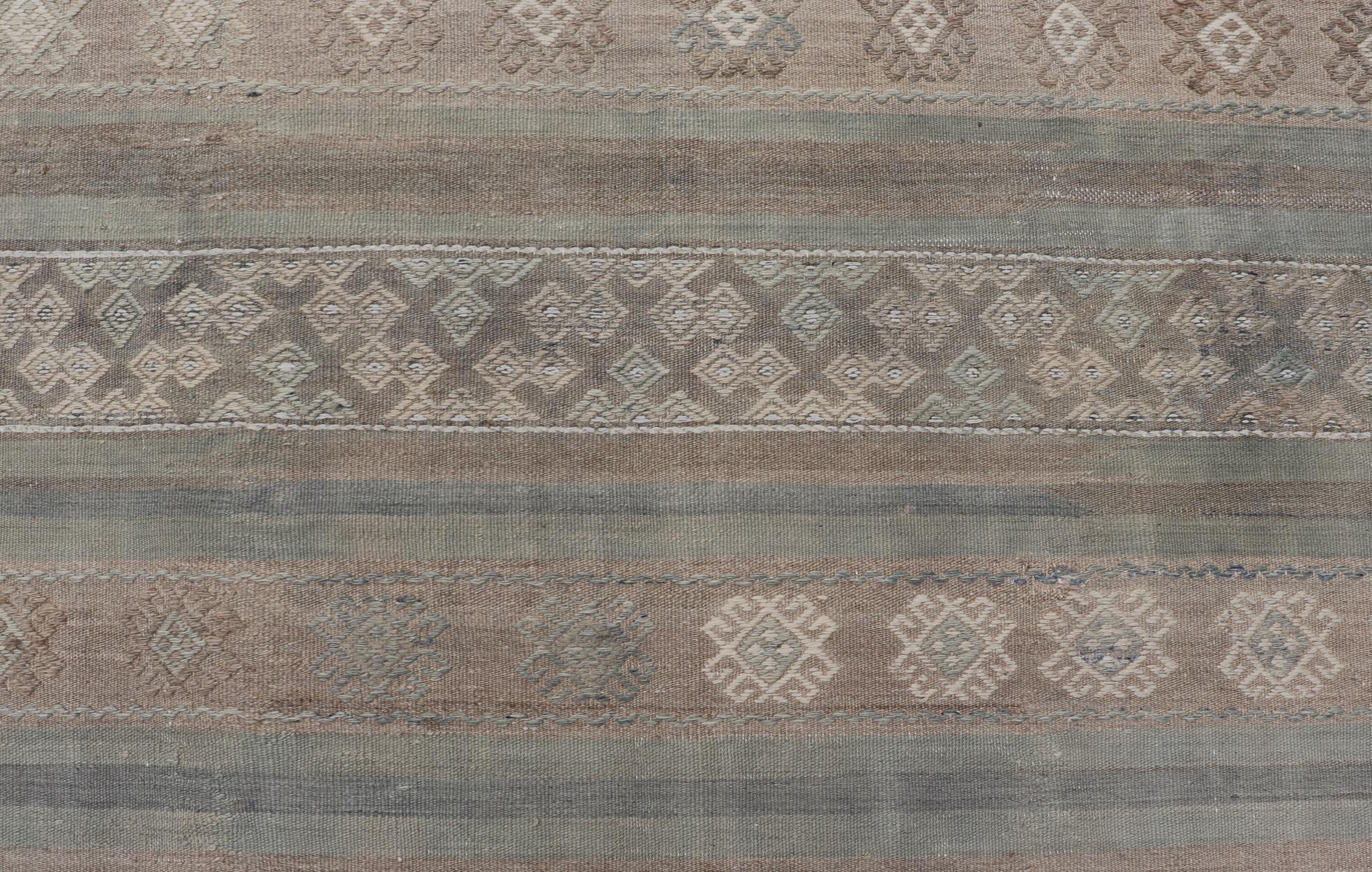 Vintage Turkish Kilim with Stripes in Taupe, Green, Tan, Cream and Brown For Sale 5