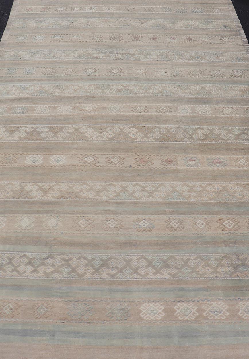 Vintage Turkish Kilim with Stripes in Taupe, Green, Tan, Cream and Brown For Sale 2