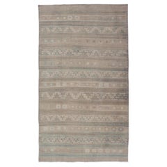 Vintage Turkish Kilim with Stripes in Taupe, Green, Tan, Cream and Brown