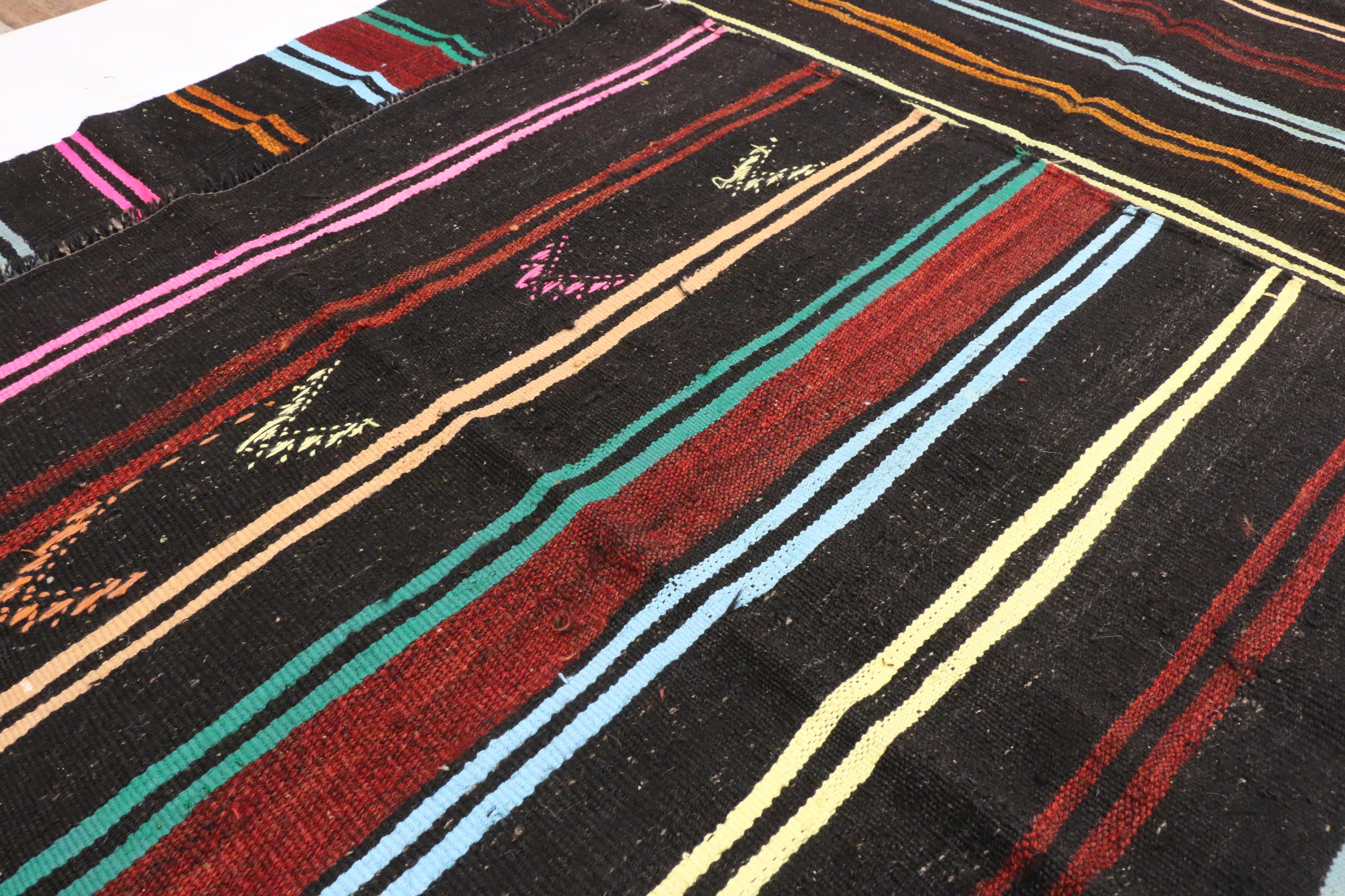 Vintage Turkish Kilim with Tribal Style, Flat-weave Striped Kilim Area Rug For Sale 4