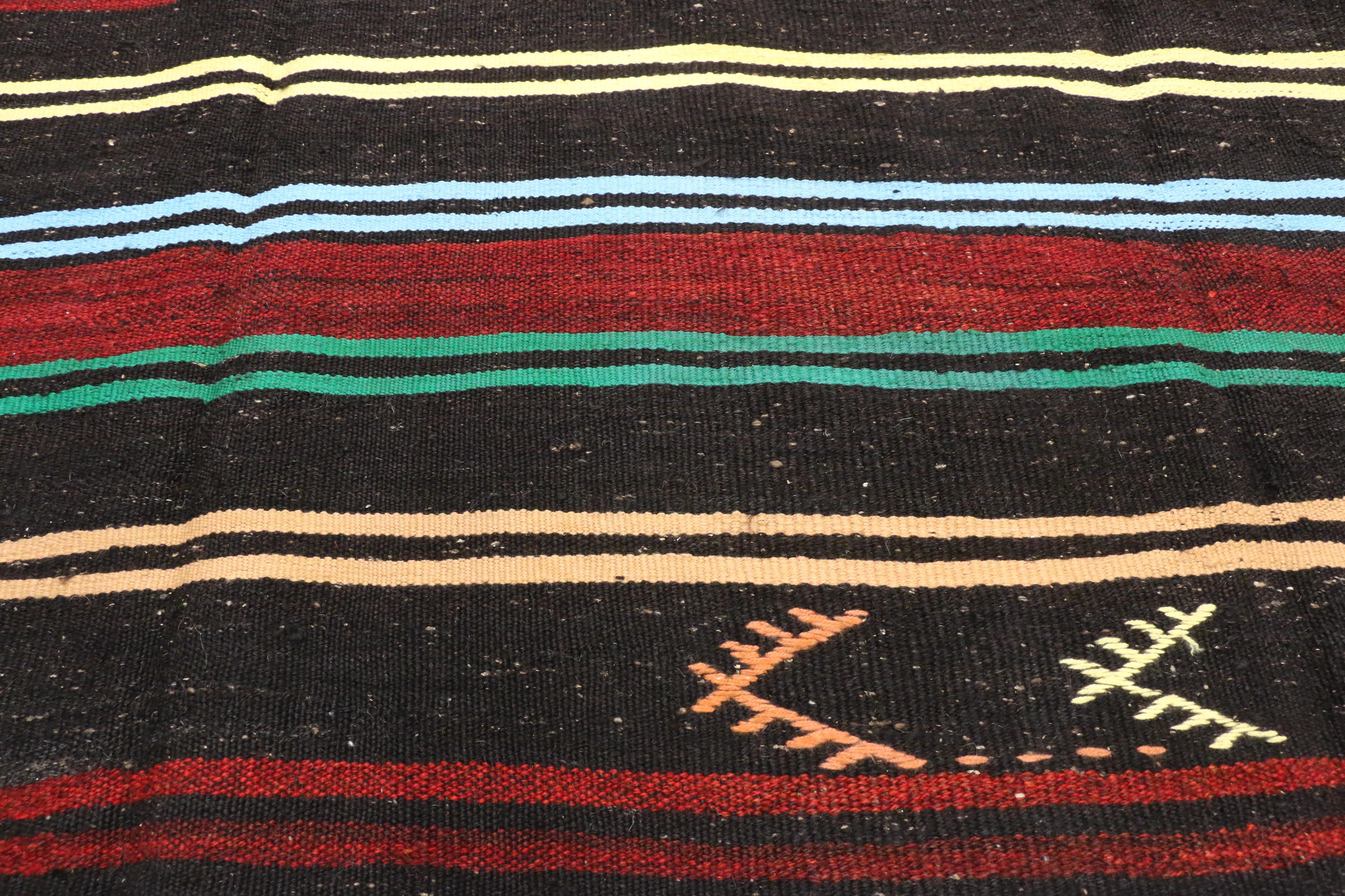 Vintage Turkish Kilim with Tribal Style, Flat-weave Striped Kilim Area Rug In Good Condition For Sale In Dallas, TX