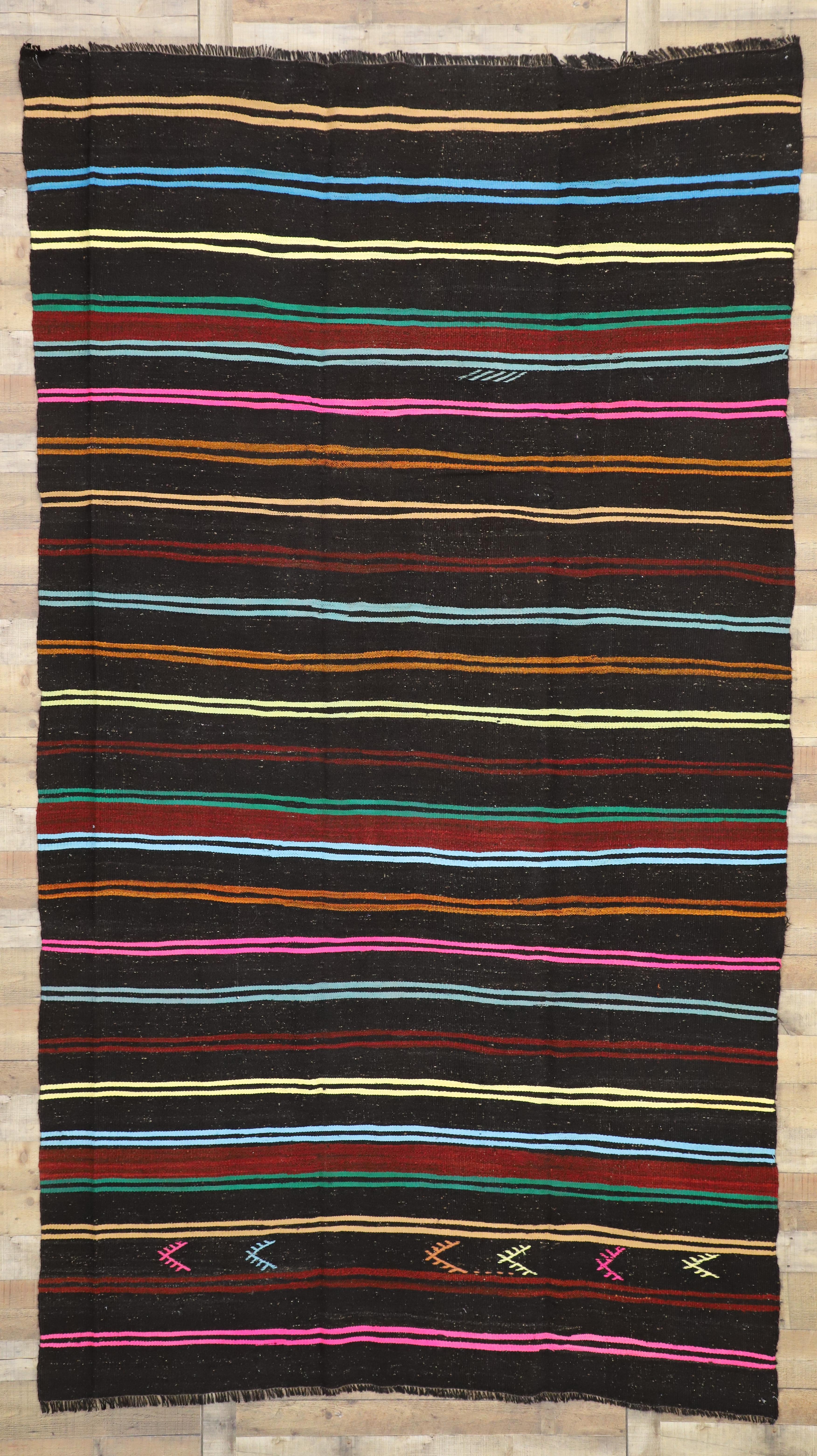Vintage Turkish Kilim with Tribal Style, Flat-weave Striped Kilim Area Rug For Sale 1