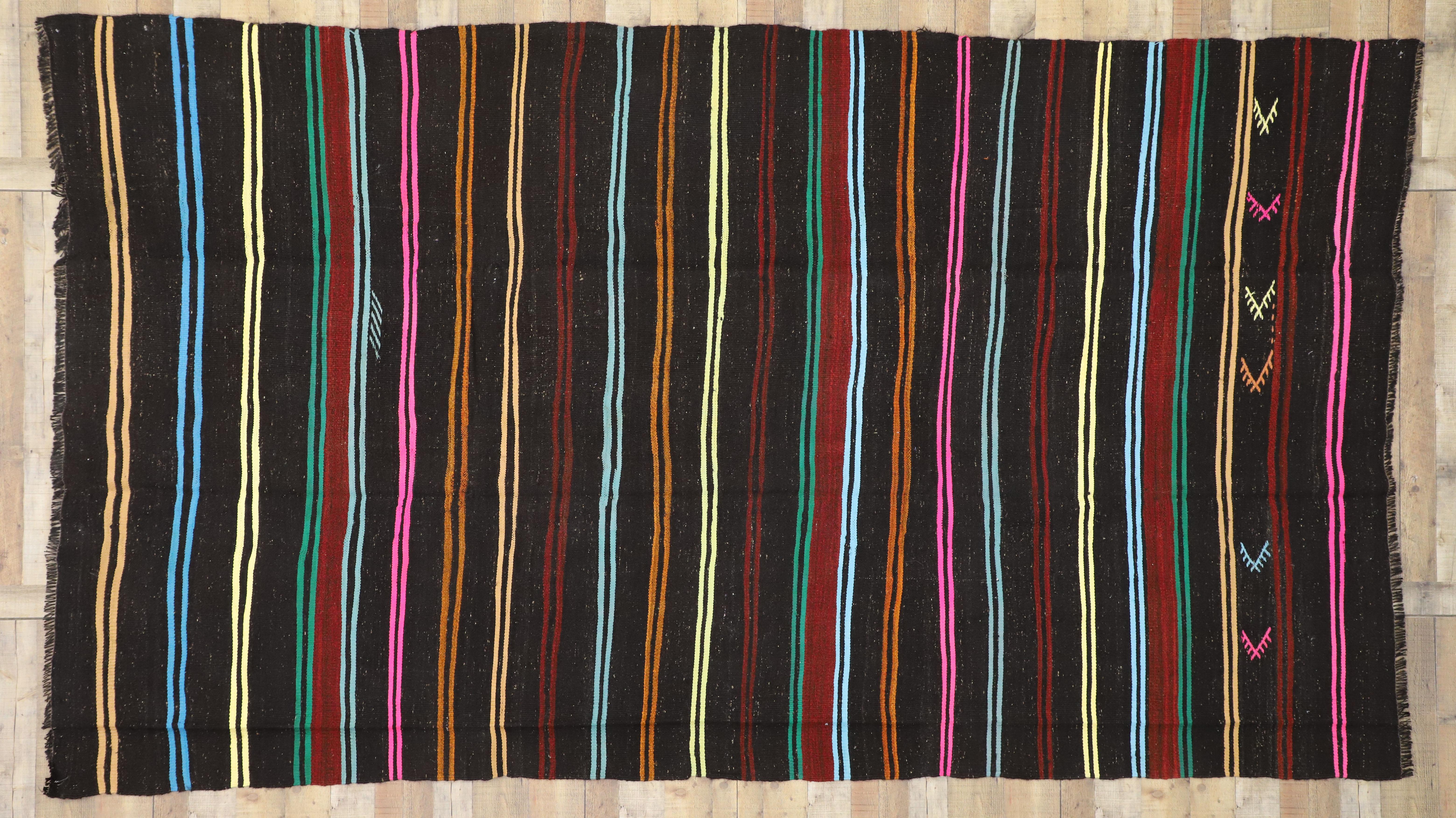 Vintage Turkish Kilim with Tribal Style, Flat-weave Striped Kilim Area Rug For Sale 2