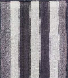 Vintage Turkish Kilim with Vertical Stripes in Brown and Cream