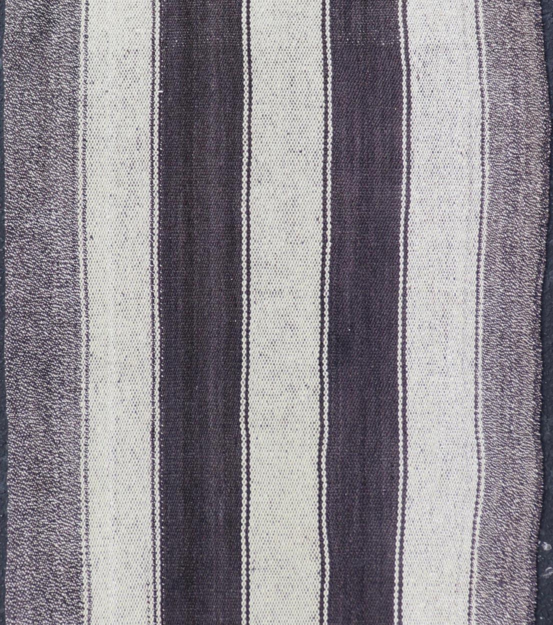 Hand-Woven Vintage Turkish Kilim with Vertical Stripes in Brown and Cream For Sale