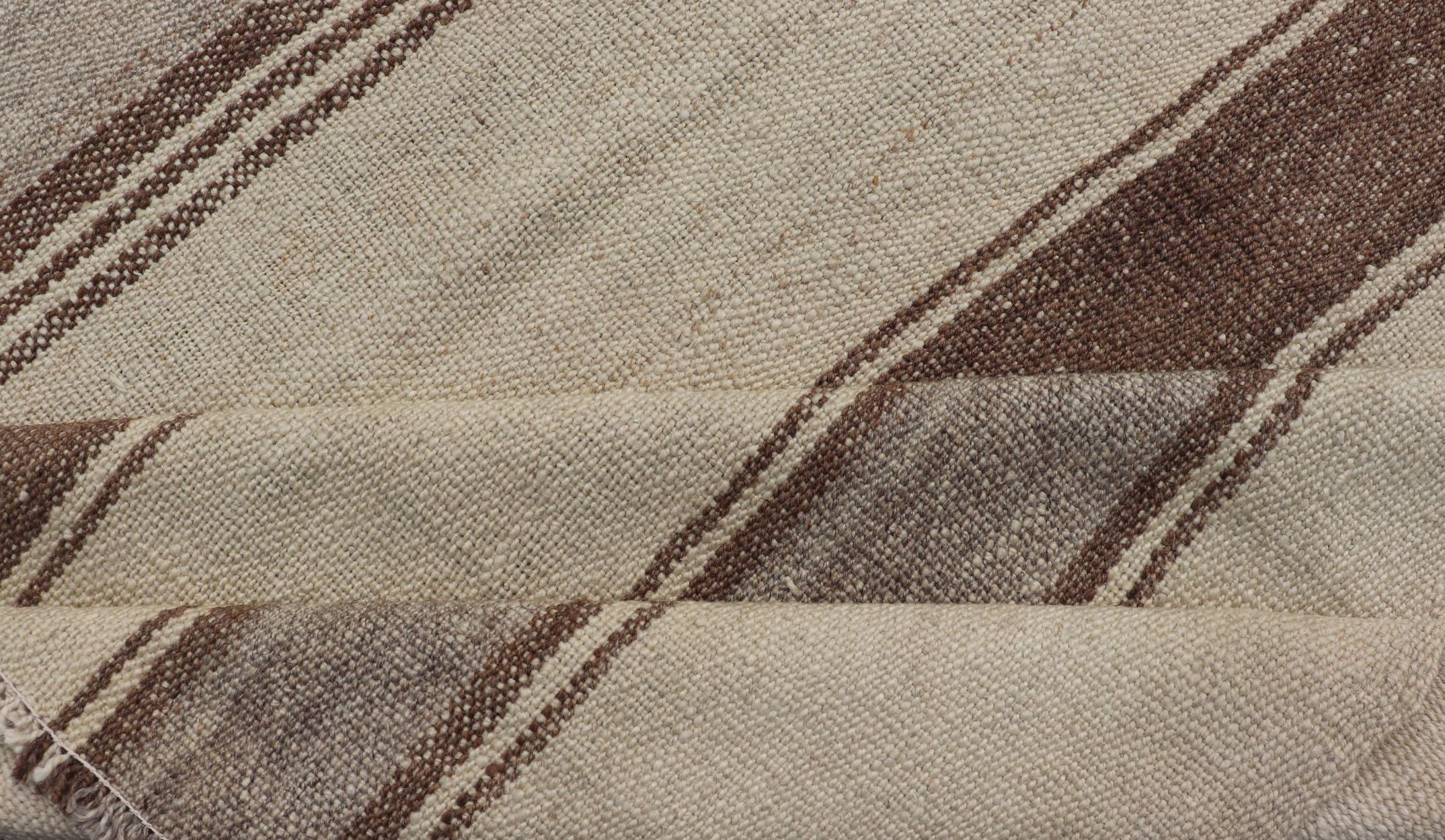 Vintage Turkish Kilim with Vertical Stripes in Tan, Taupe, Grey, Cream and Brown For Sale 4