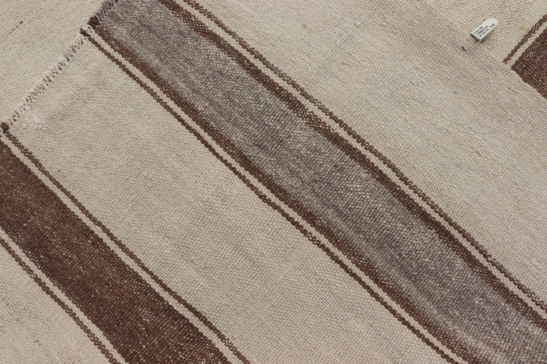 Vintage Turkish Kilim with Vertical Stripes in Tan, Taupe, Grey, Cream and Brown For Sale 5