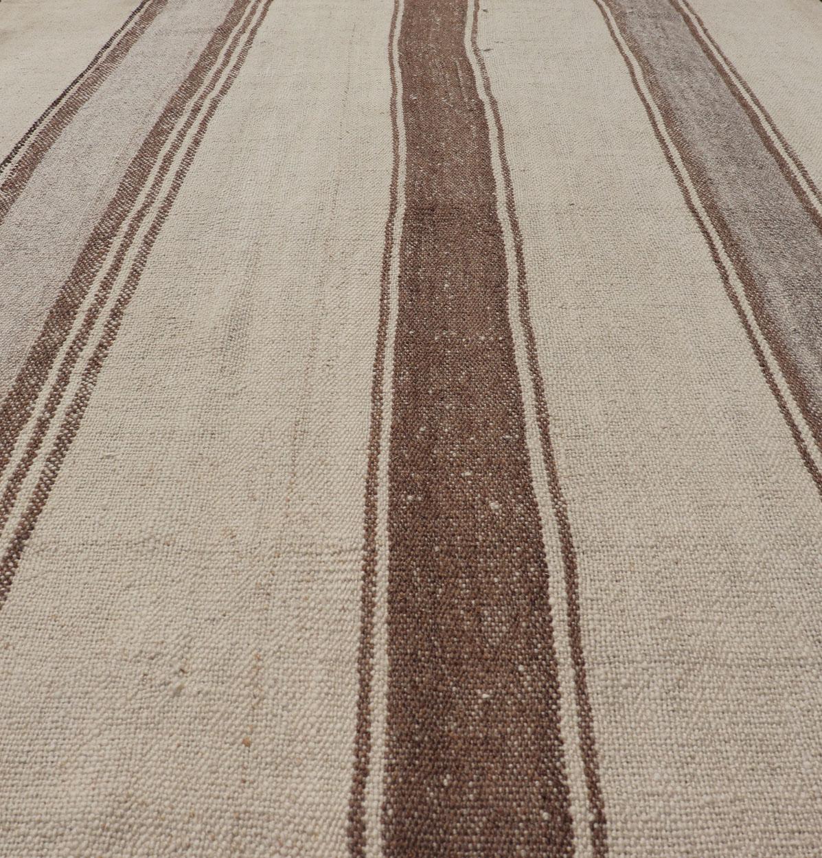 Vintage Turkish Kilim with Vertical Stripes in Tan, Taupe, Grey, Cream and Brown In Excellent Condition For Sale In Atlanta, GA