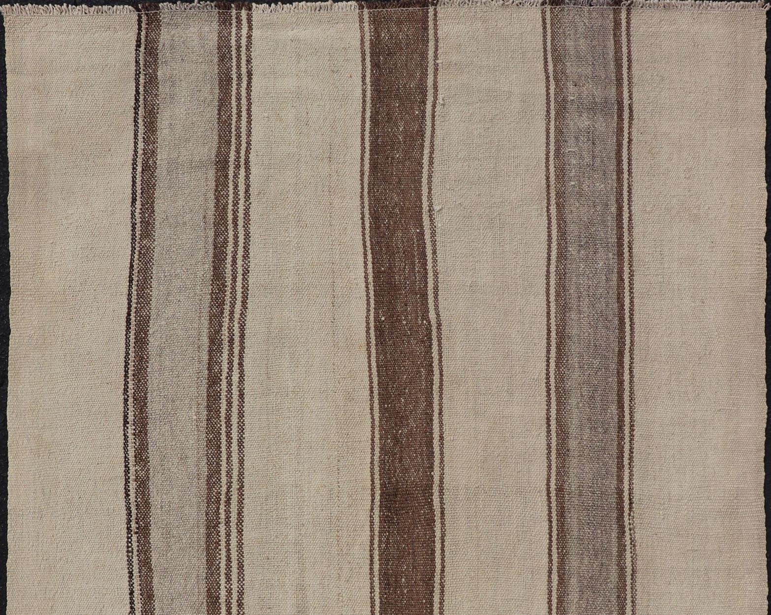 Vintage Turkish Kilim with Vertical Stripes in Tan, Taupe, Grey, Cream and Brown For Sale 2
