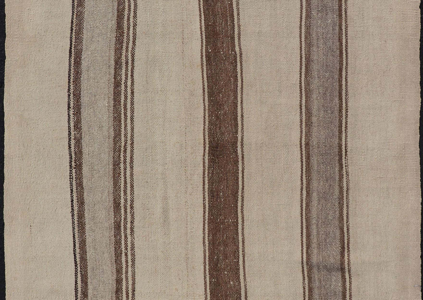 Vintage Turkish Kilim with Vertical Stripes in Tan, Taupe, Grey, Cream and Brown For Sale 3