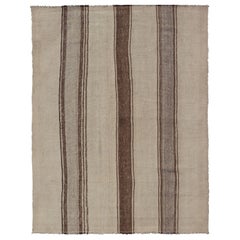Kilim turco vintage a righe verticali nei colori Tan, Taupe, Grey, Cream e Brown
