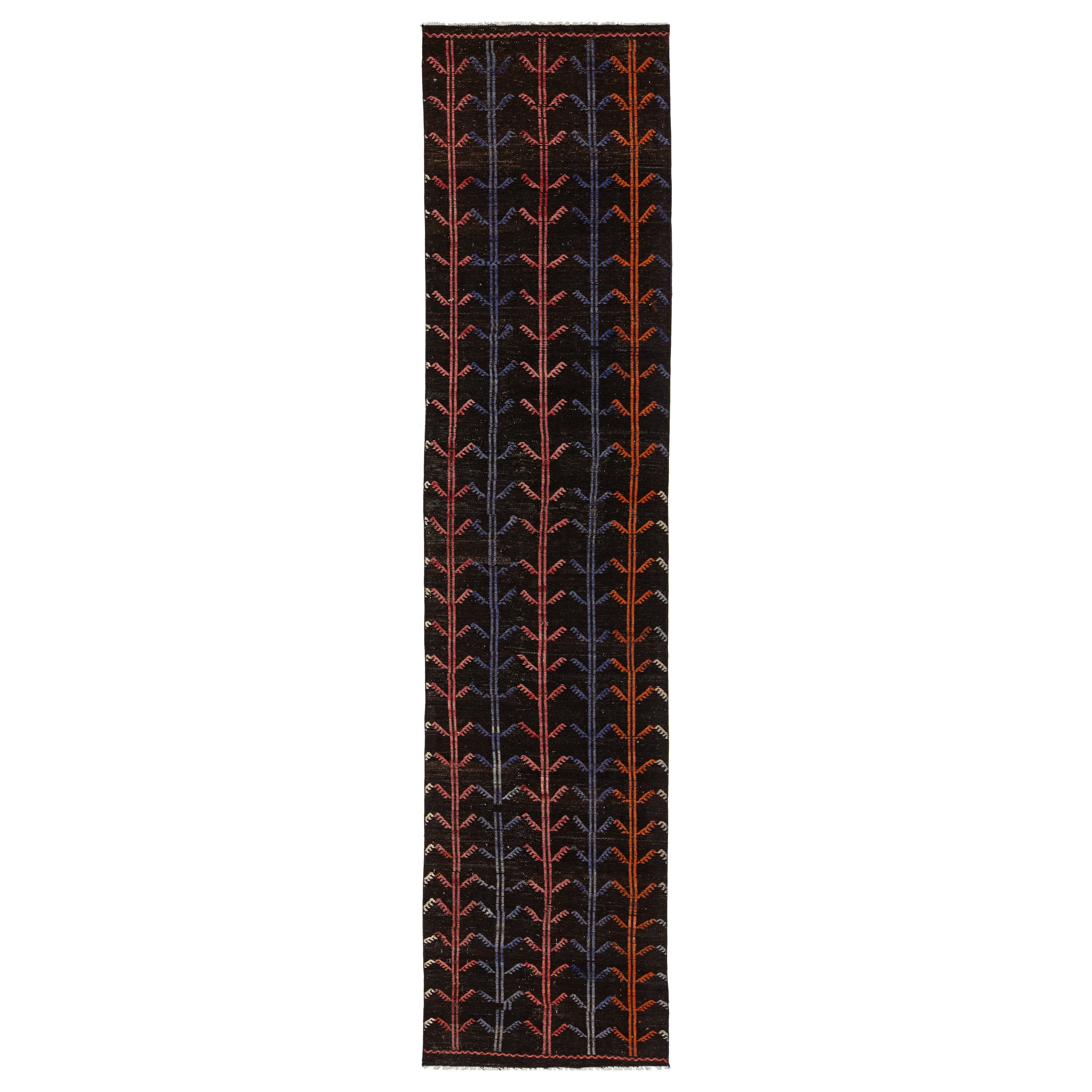Rug & Kilim turco d'epoca in lana marrone scuro con design overlover in vendita