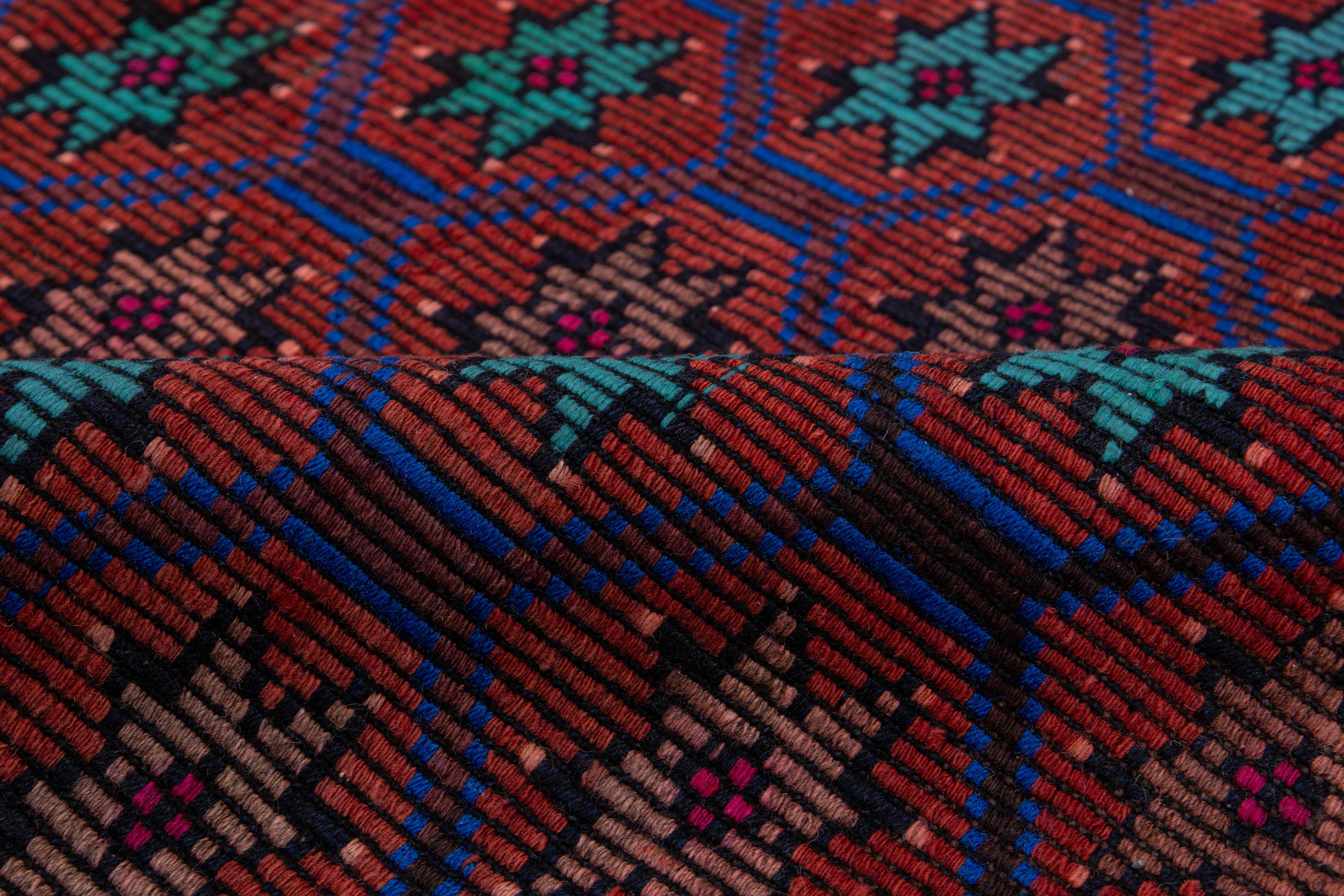 Tapis turc Kilim vintage en laine rouille avec motif géométrique en vente 4