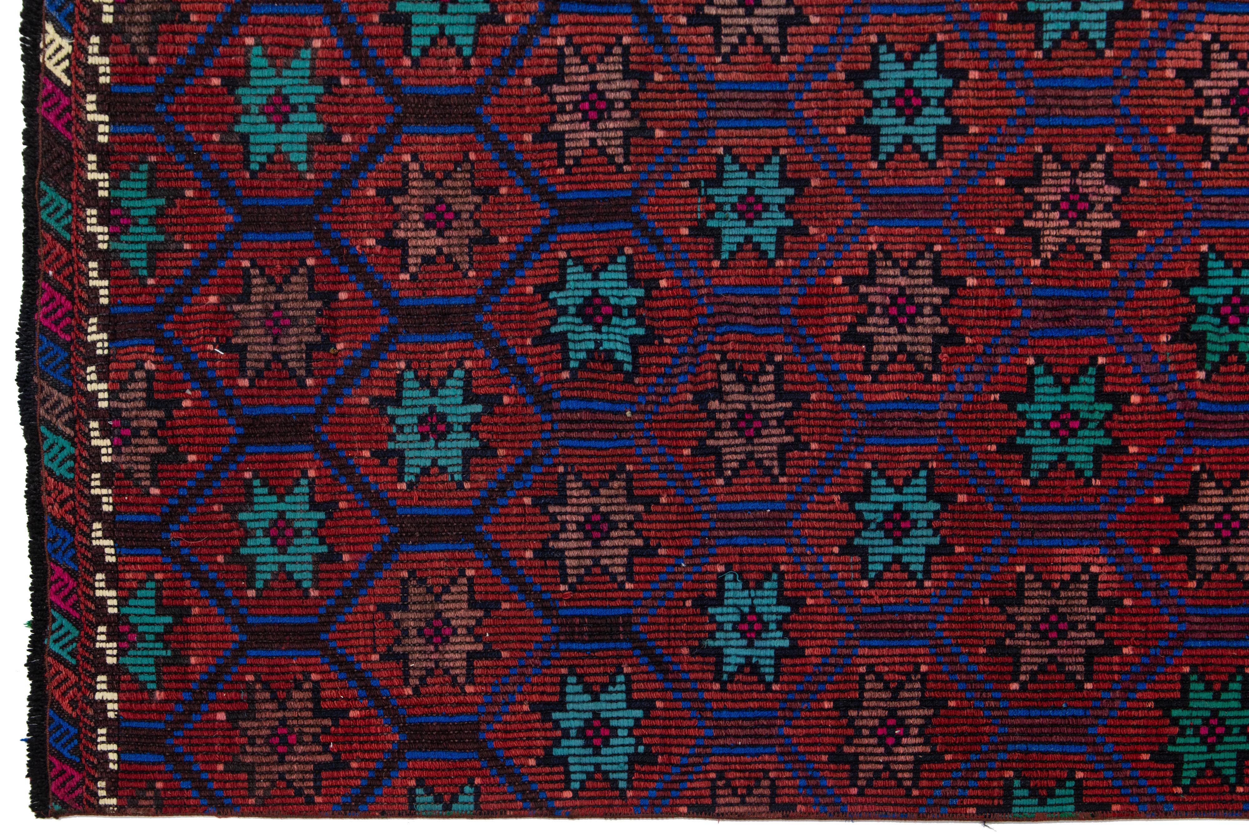 Laine Tapis turc Kilim vintage en laine rouille avec motif géométrique en vente