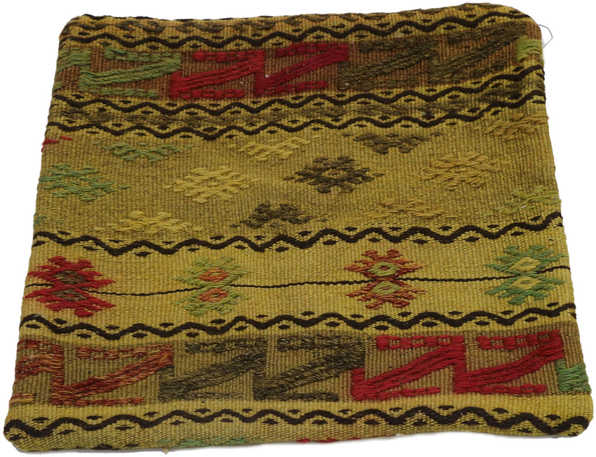 Tribal Vintage Turkish Kilim Wool Rug Pillow Cover For Sale