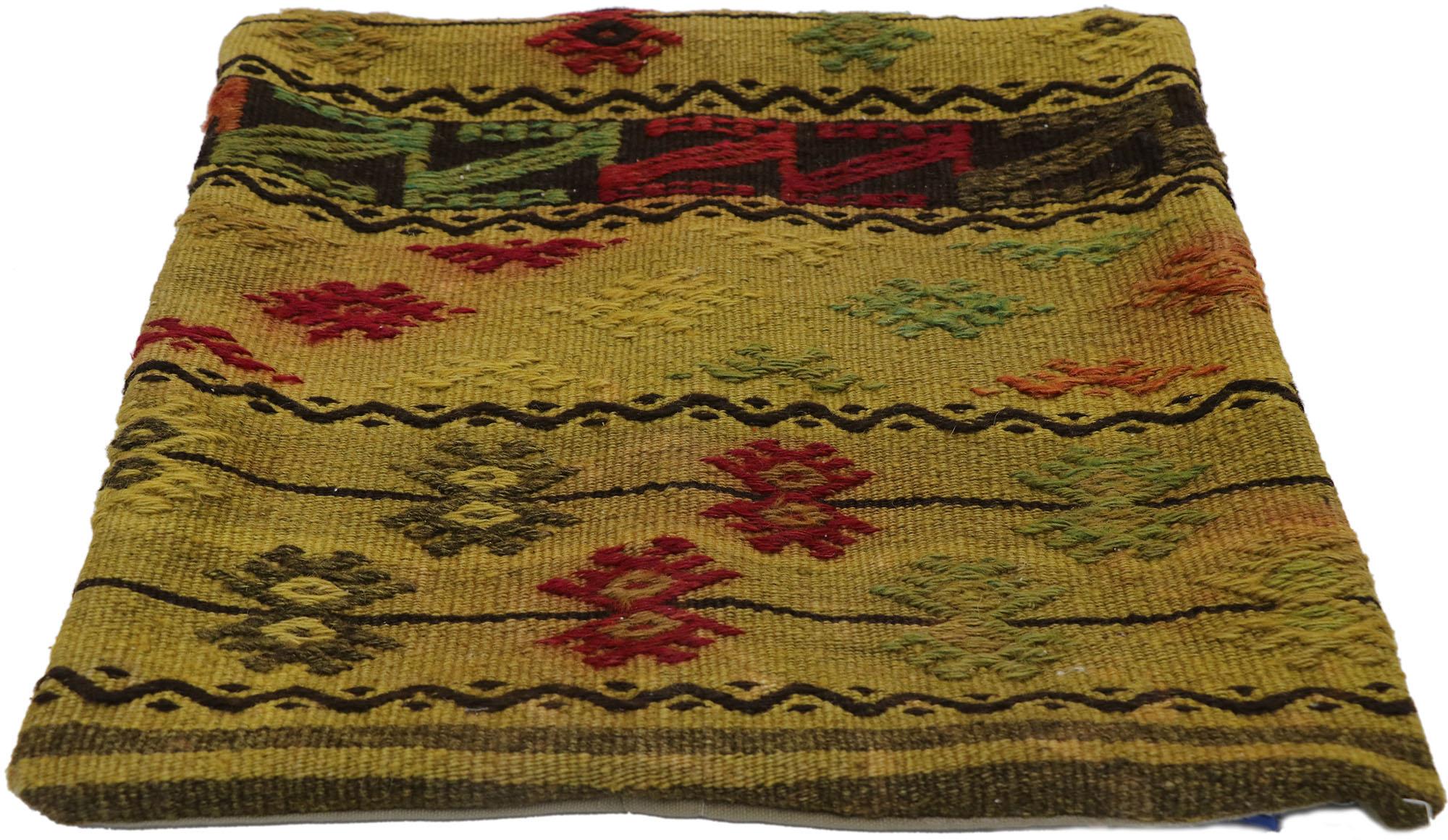 Tribal Vintage Turkish Kilim Wool Rug Pillow Cover For Sale