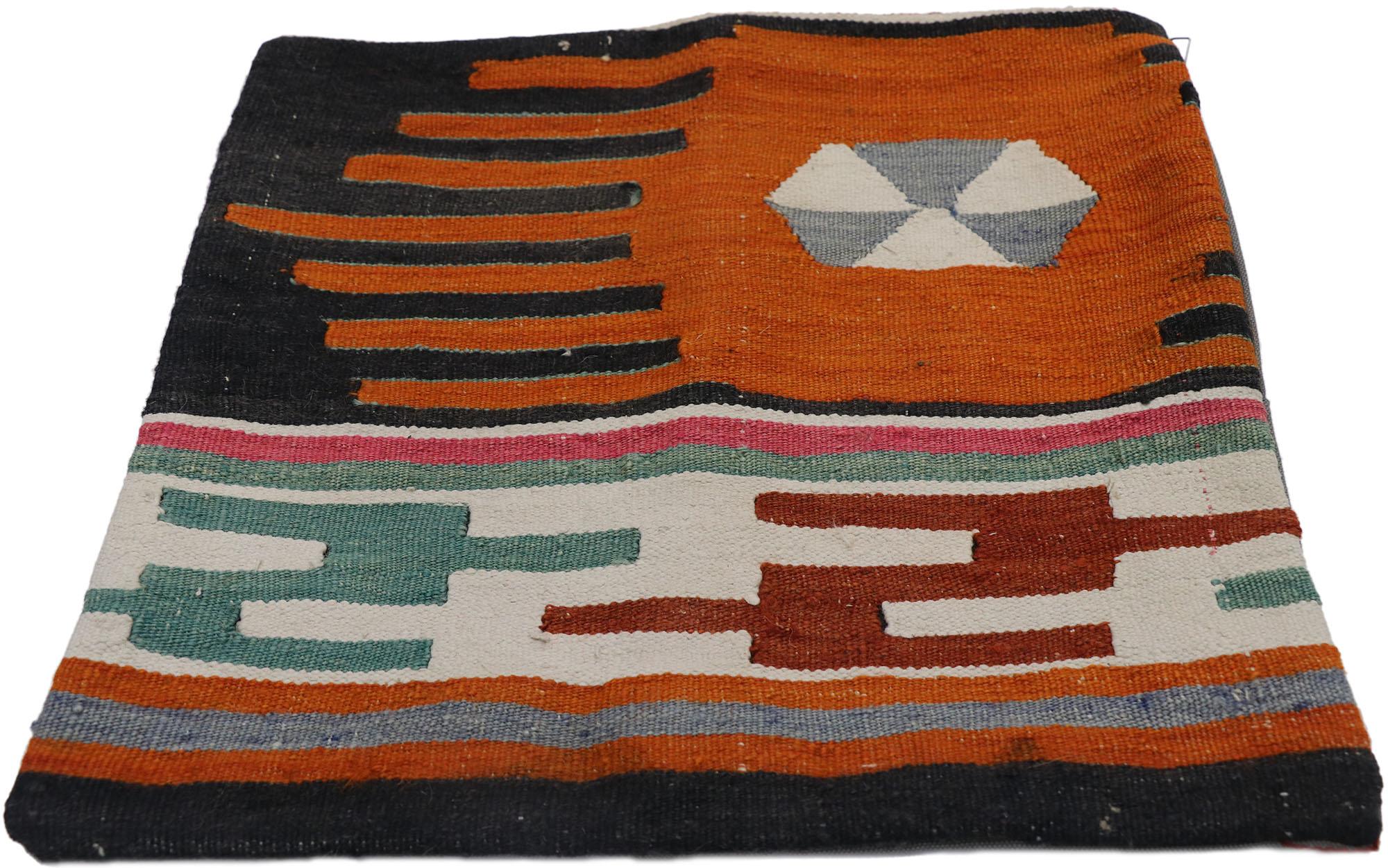 Bohemian Vintage Turkish Kilim Wool Rug Pillow Cover For Sale