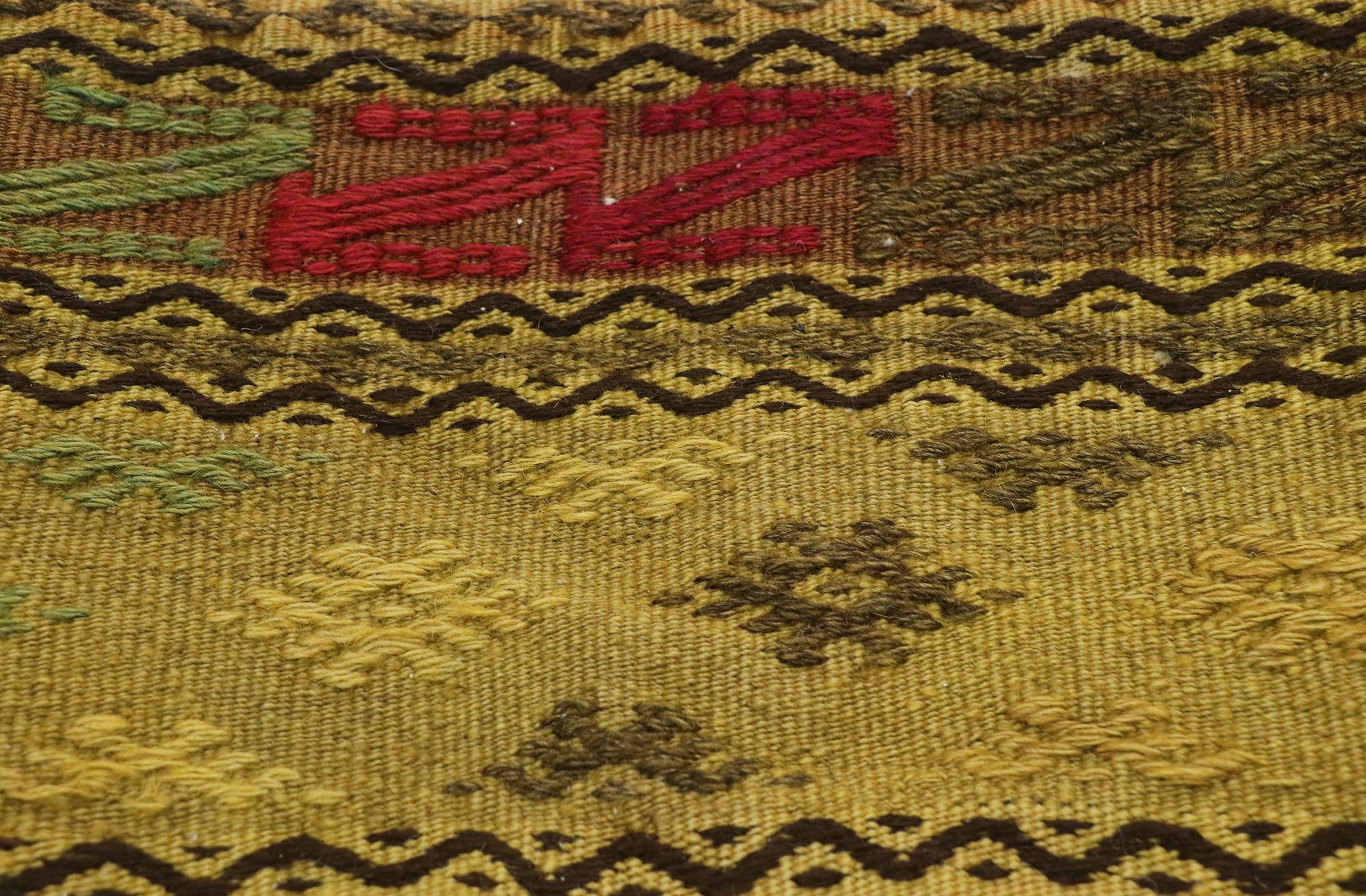 Hand-Woven Vintage Turkish Kilim Wool Rug Pillow Cover For Sale