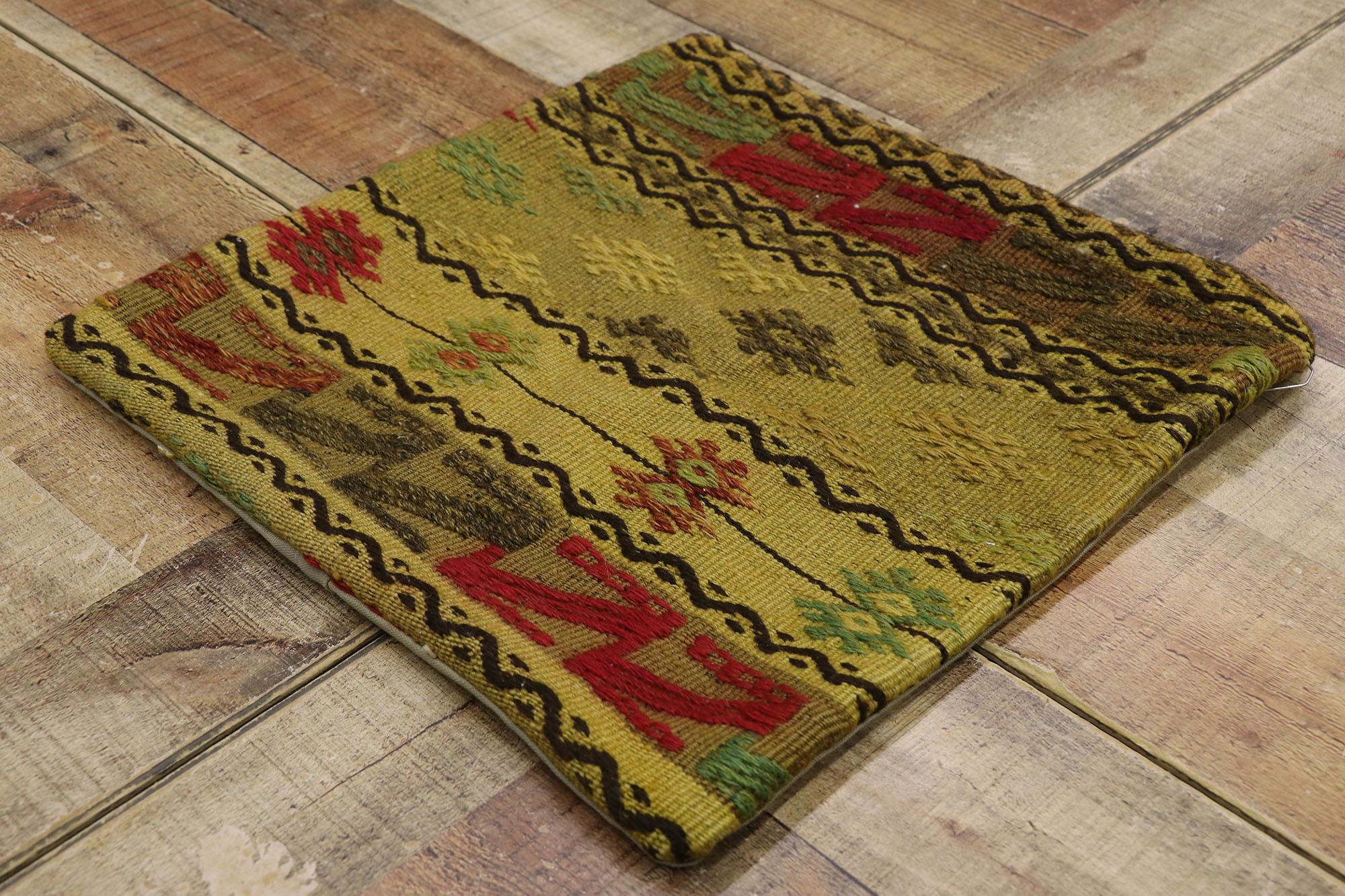 20th Century Vintage Turkish Kilim Wool Rug Pillow Cover For Sale