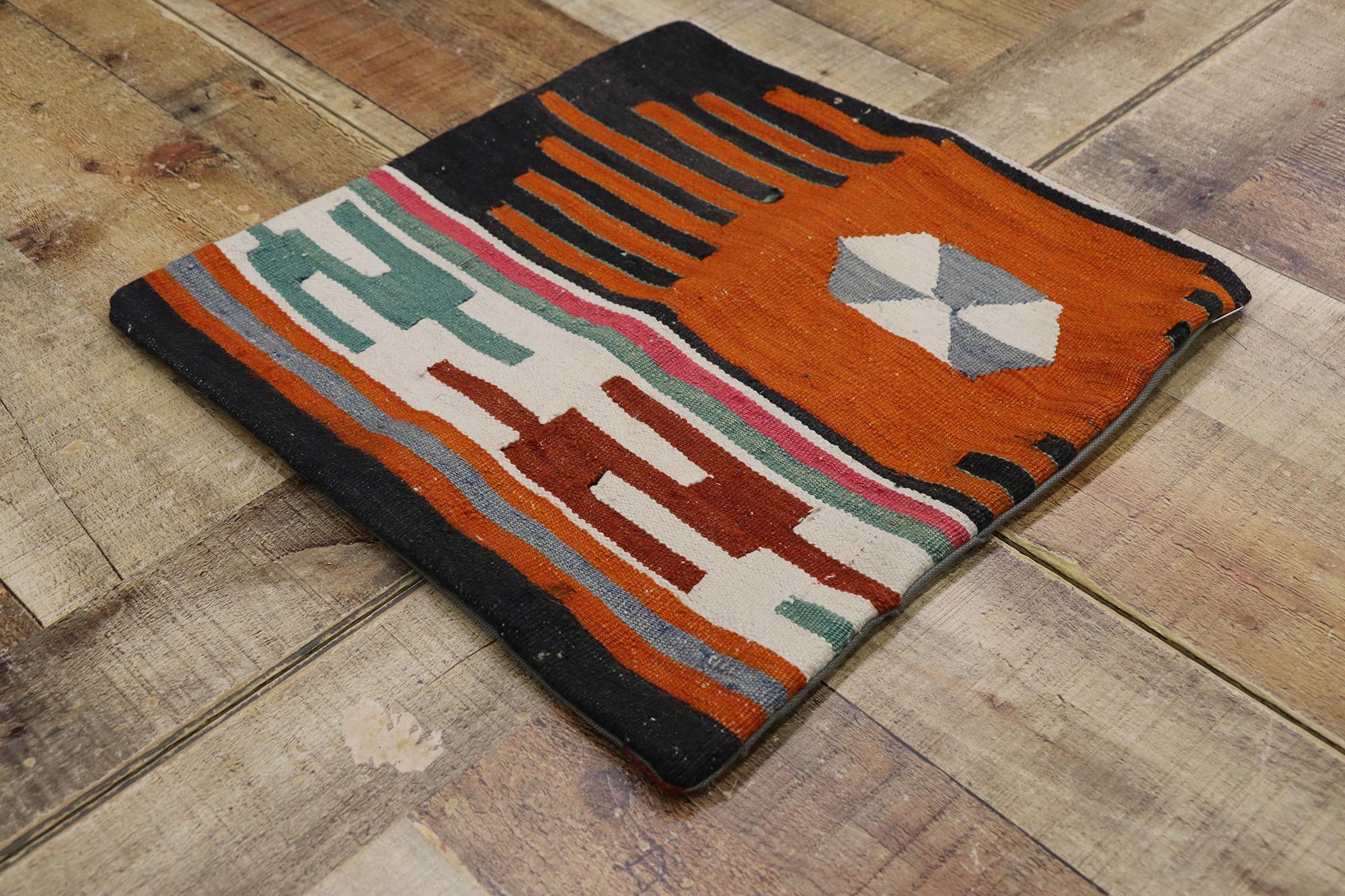 20th Century Vintage Turkish Kilim Wool Rug Pillow Cover For Sale