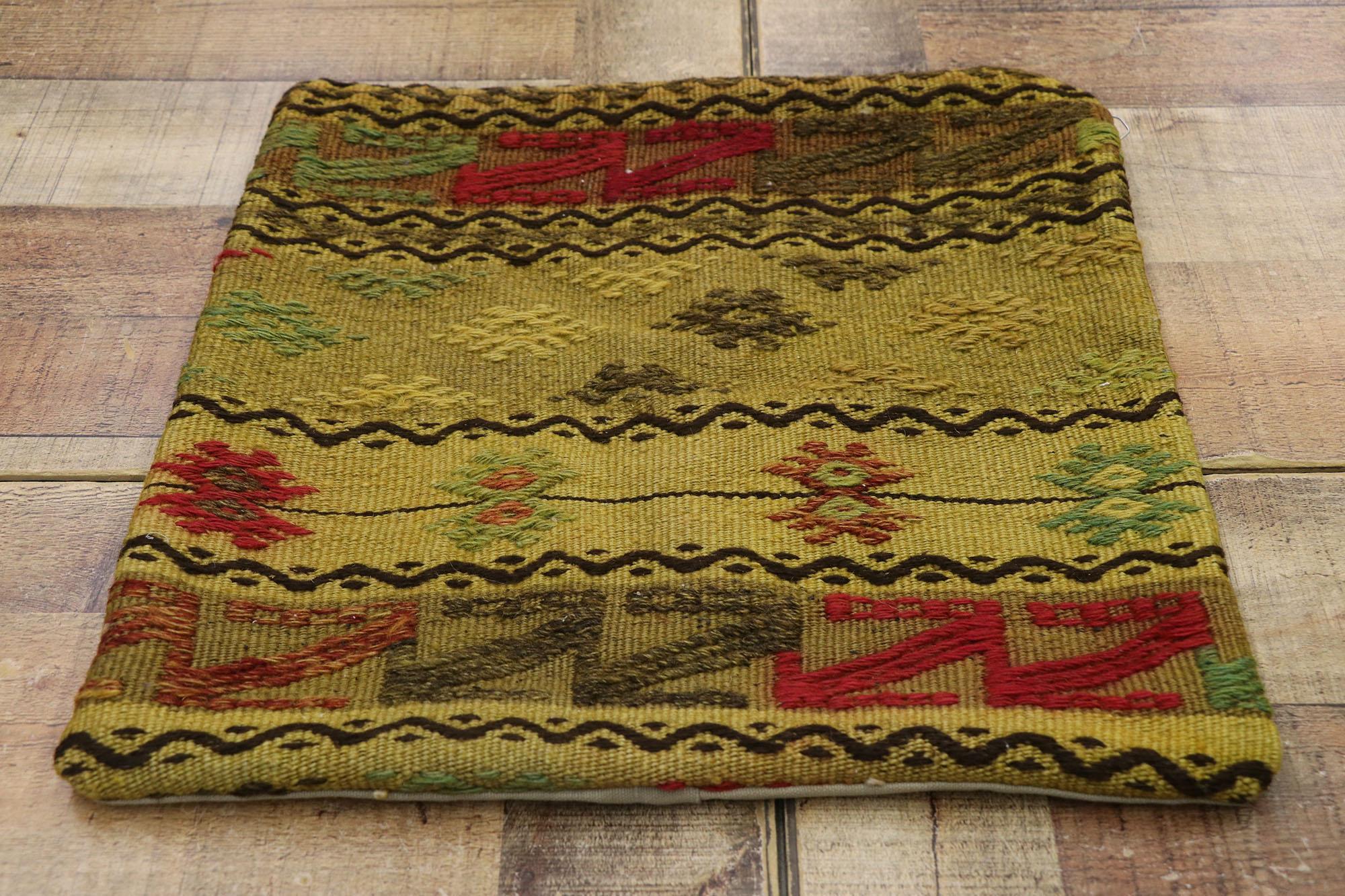 Vintage Turkish Kilim Wool Rug Pillow Cover For Sale 1