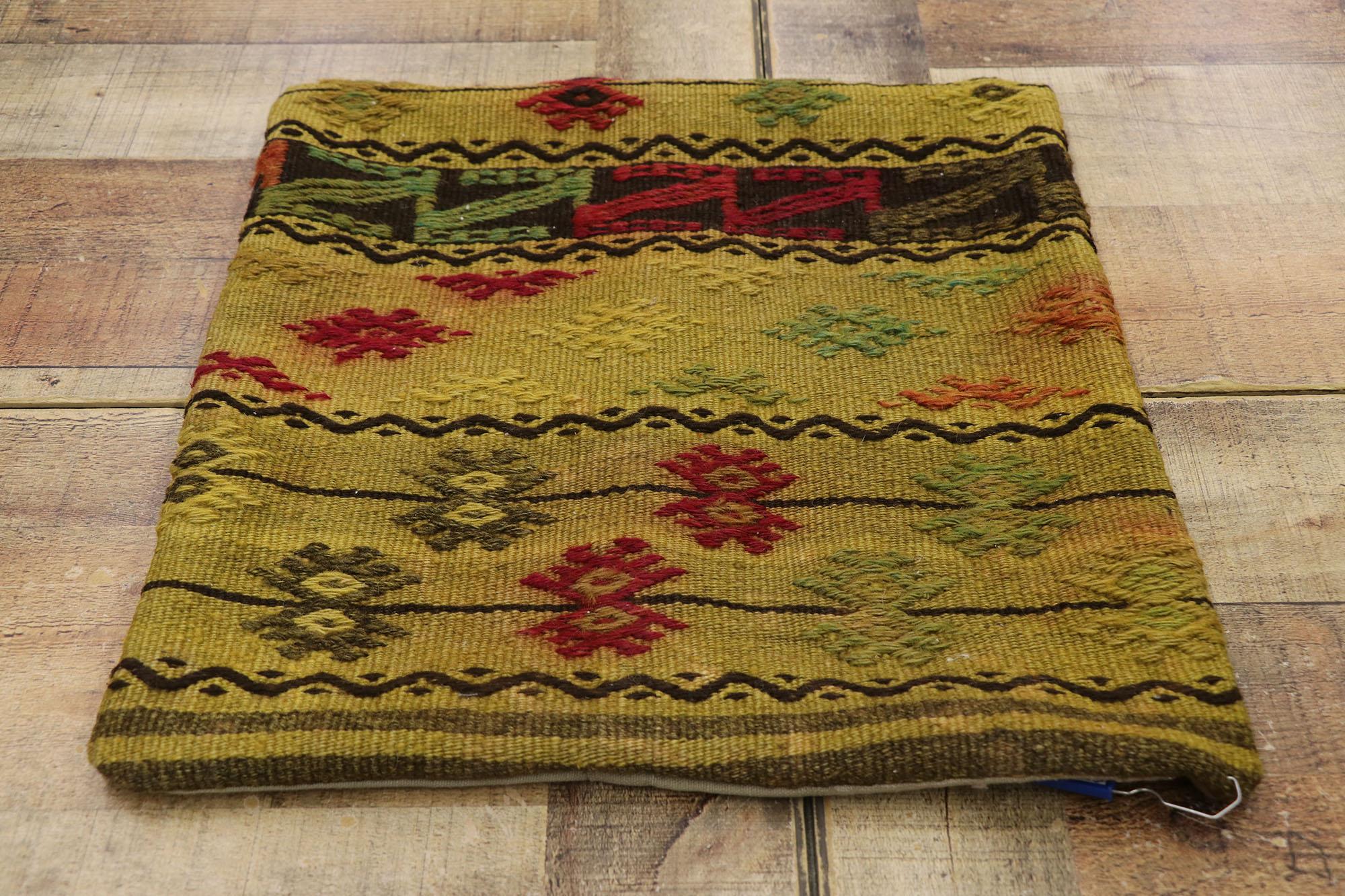 Vintage Turkish Kilim Wool Rug Pillow Cover For Sale 1