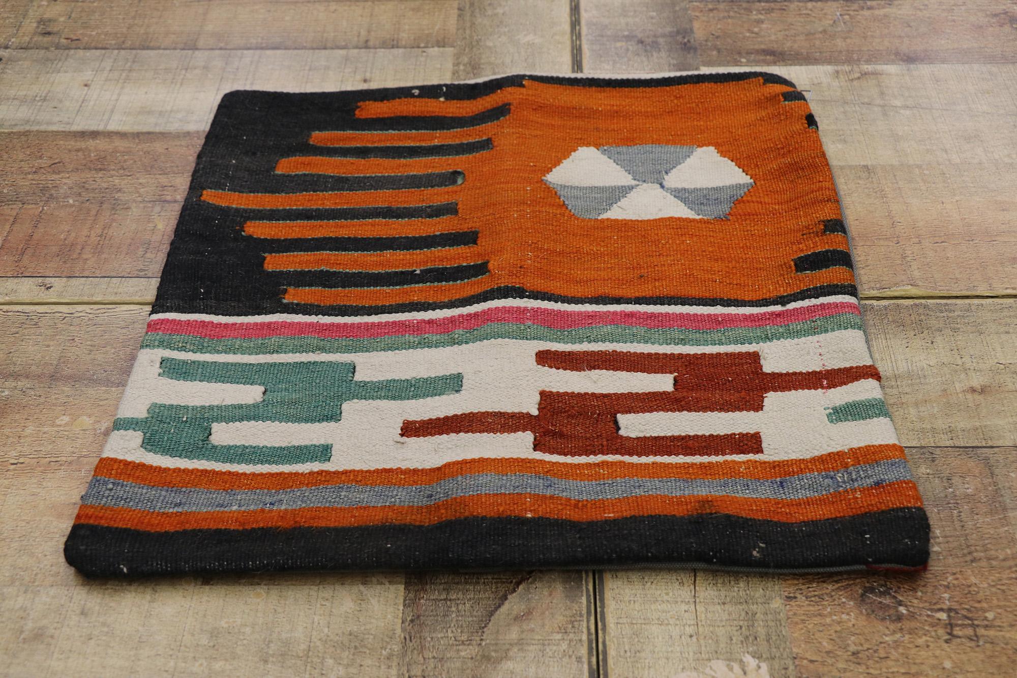Vintage Turkish Kilim Wool Rug Pillow Cover For Sale 1