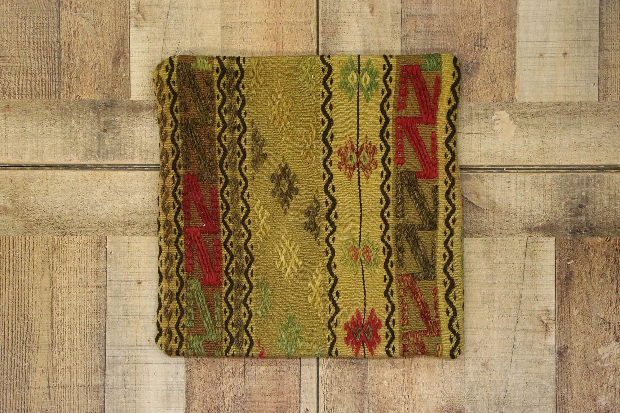 Vintage Turkish Kilim Wool Rug Pillow Cover For Sale 2