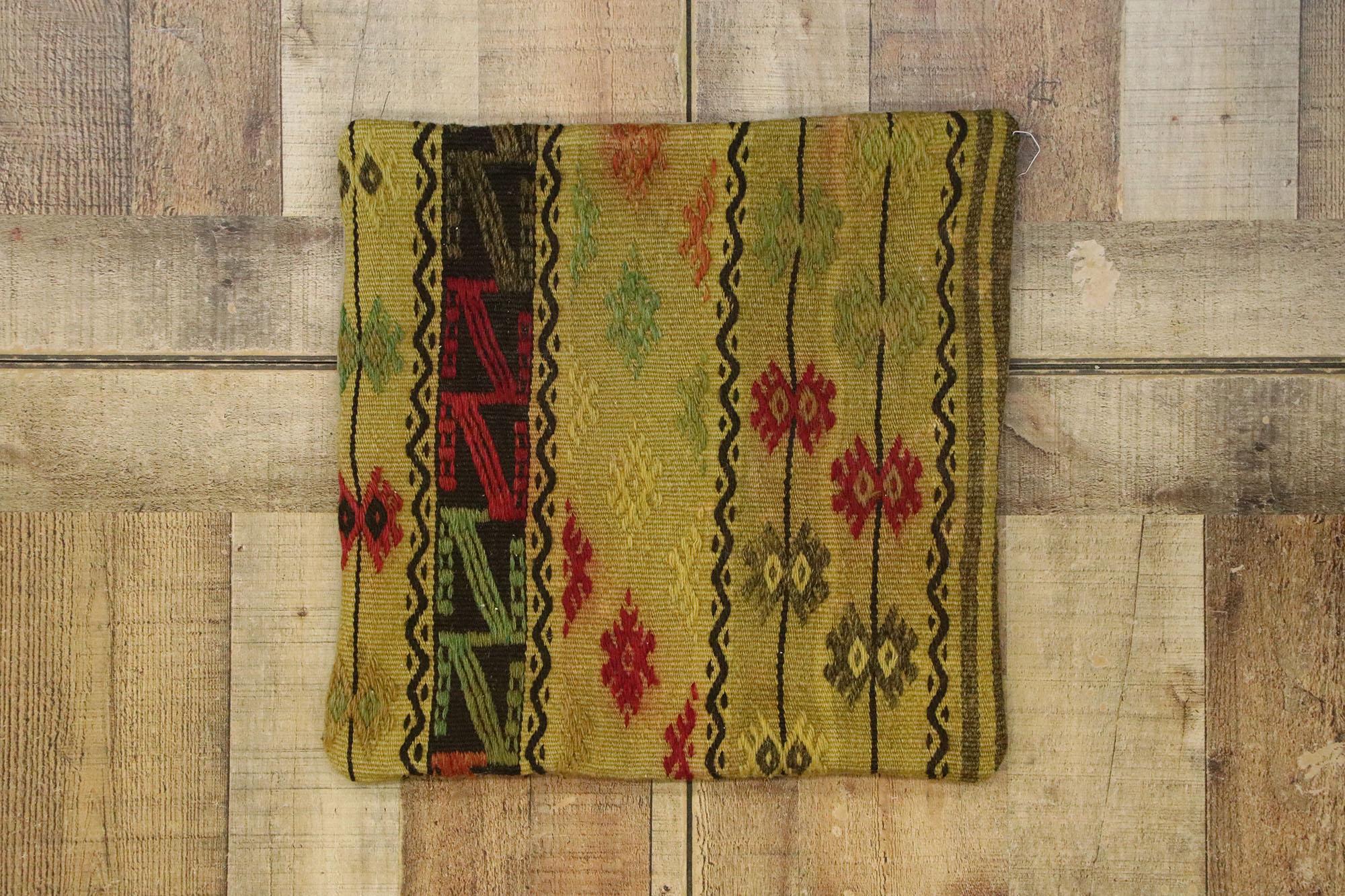 Vintage Turkish Kilim Wool Rug Pillow Cover For Sale 2