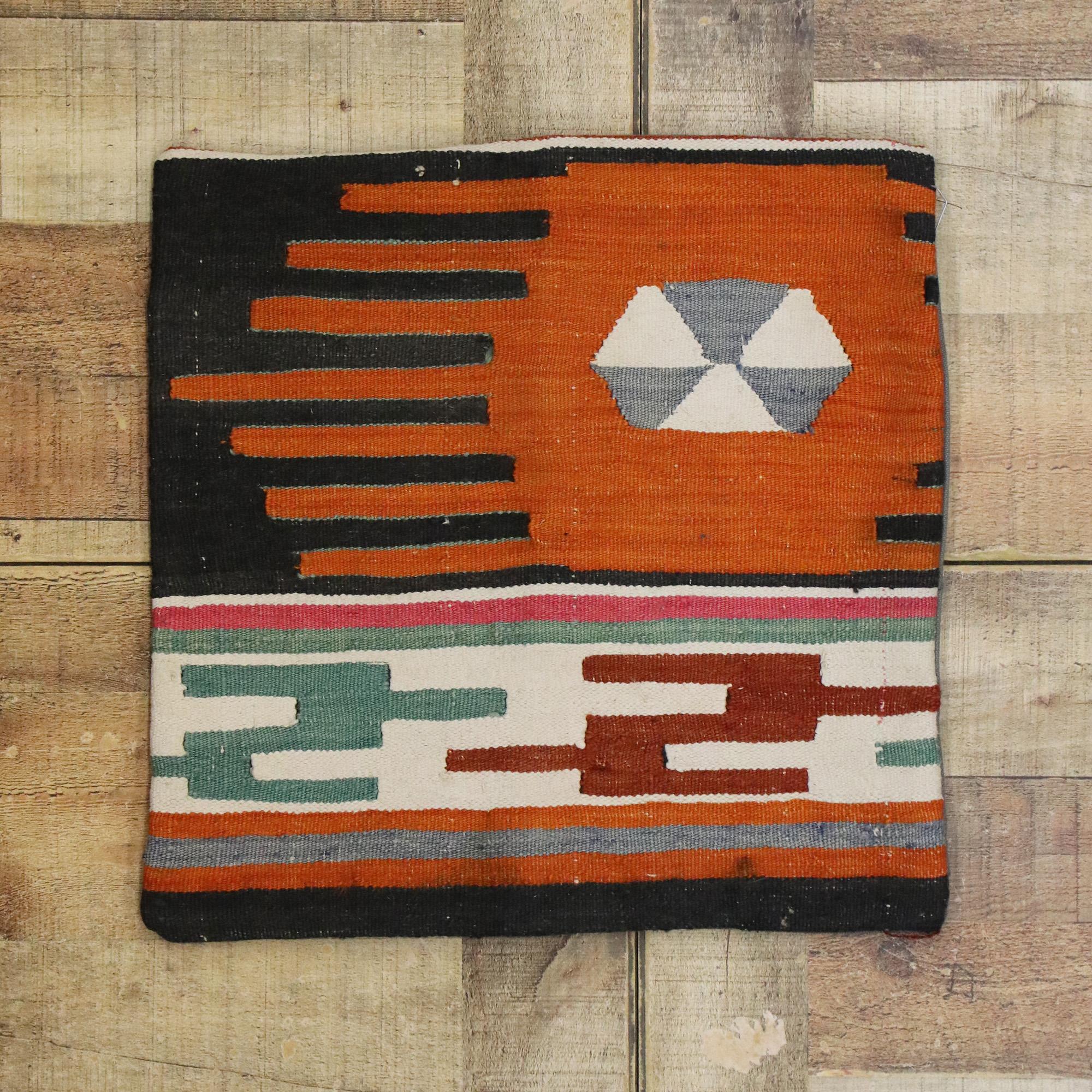 Vintage Turkish Kilim Wool Rug Pillow Cover For Sale 2