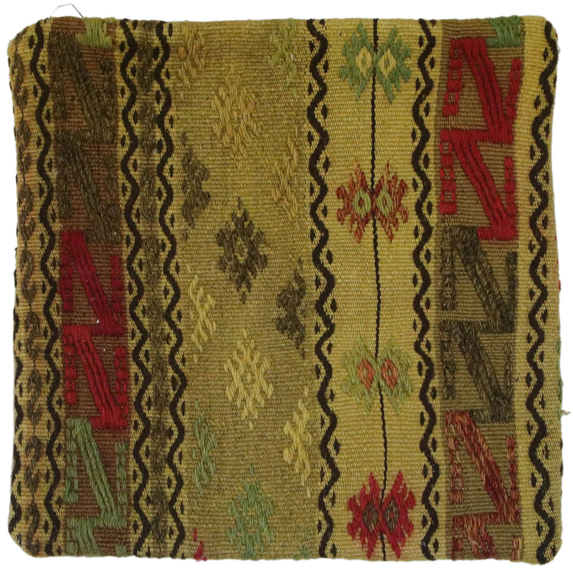 Vintage Turkish Kilim Wool Rug Pillow Cover For Sale 3