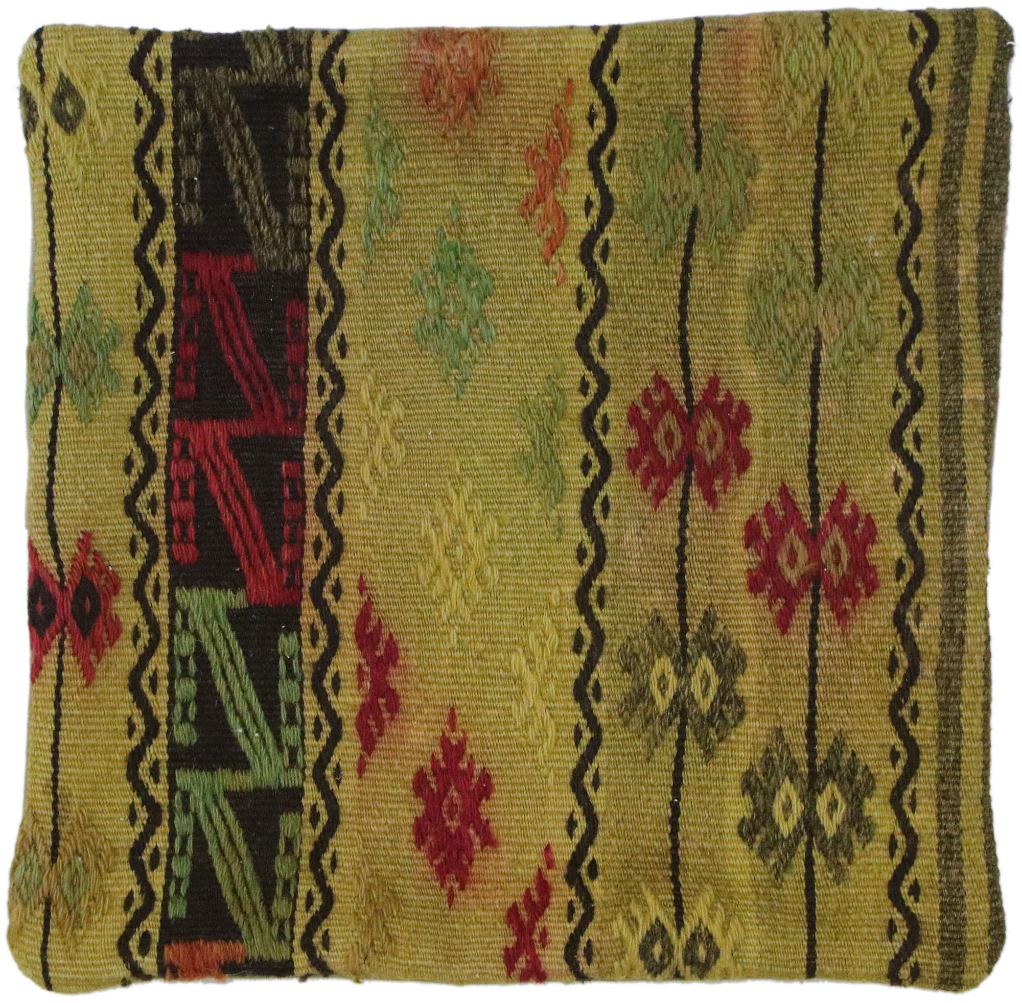 Vintage Turkish Kilim Wool Rug Pillow Cover For Sale 3