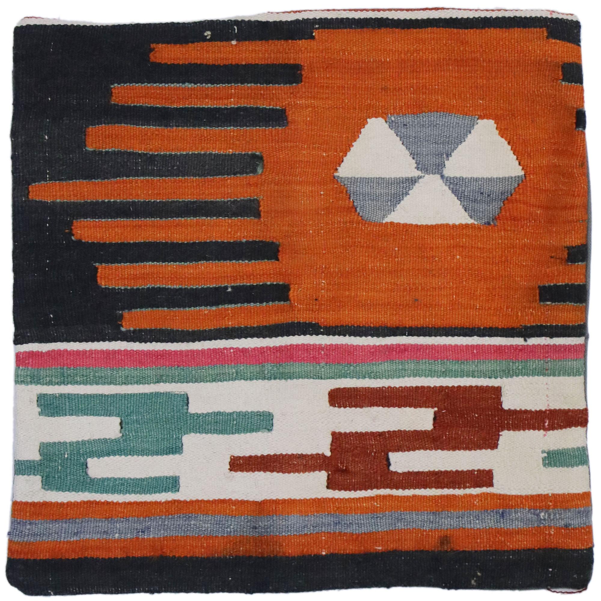 Vintage Turkish Kilim Wool Rug Pillow Cover For Sale 3