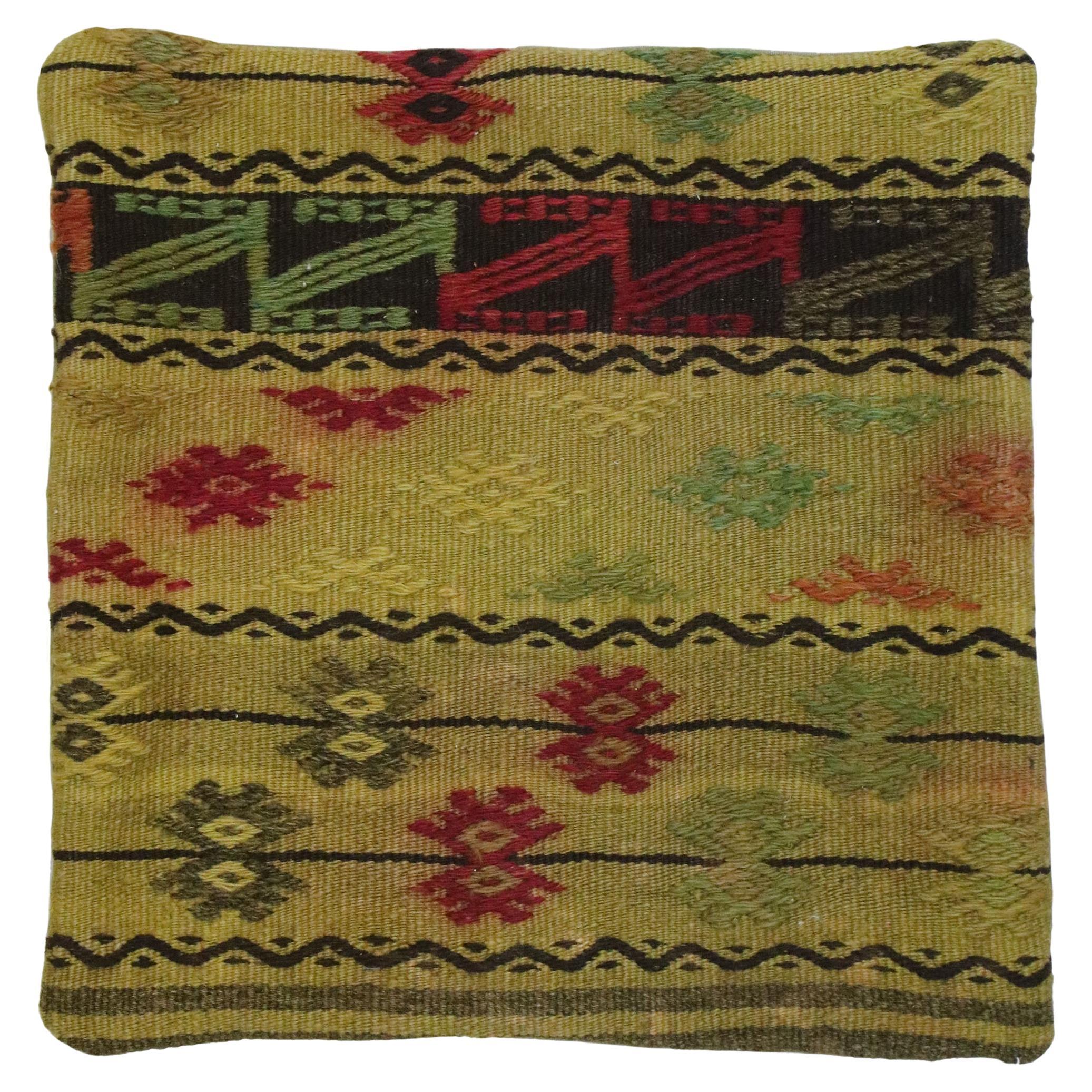 Vintage Turkish Kilim Wool Rug Pillow Cover