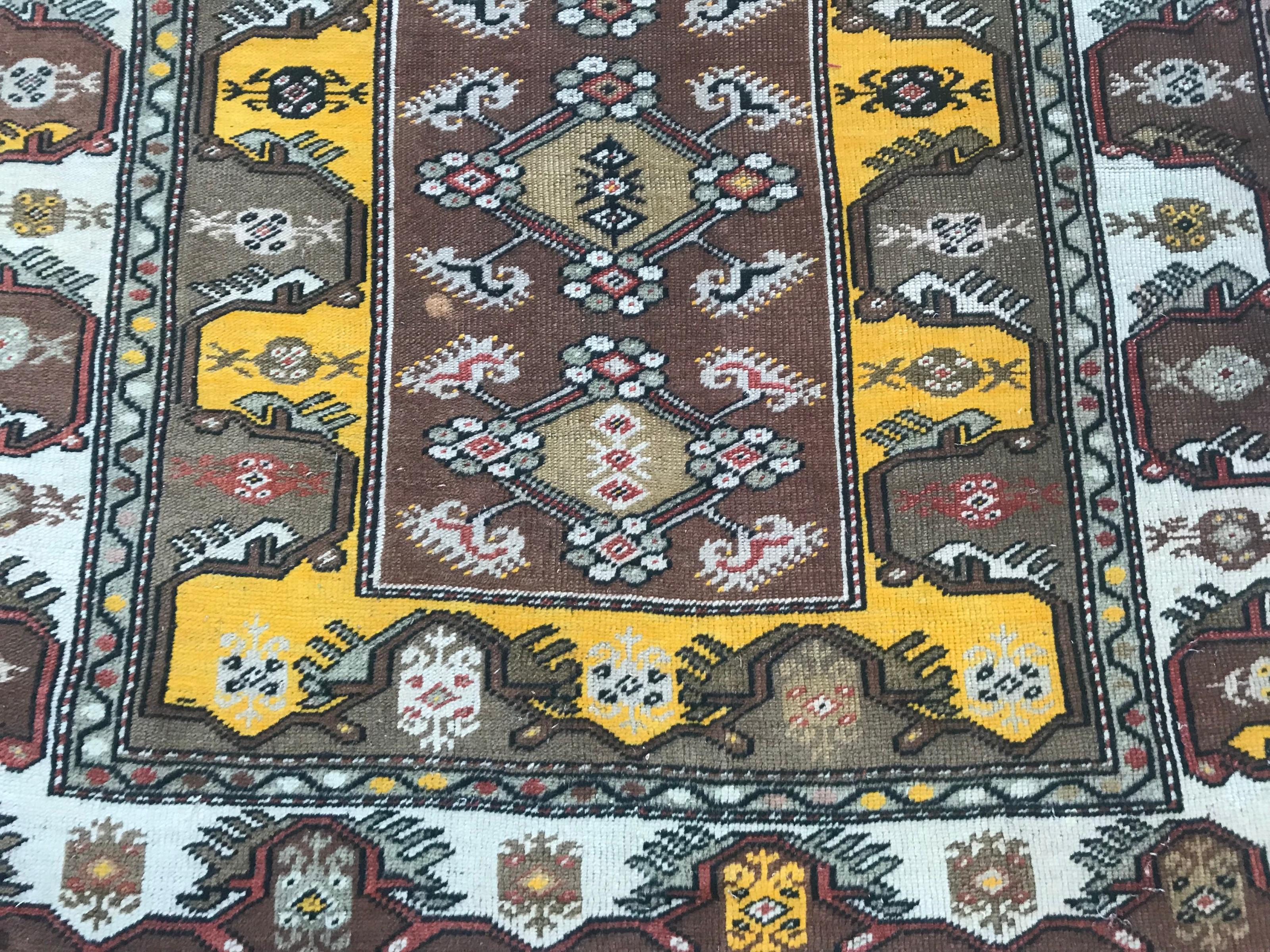 Hand-Knotted Vintage Turkish Konya Rug
