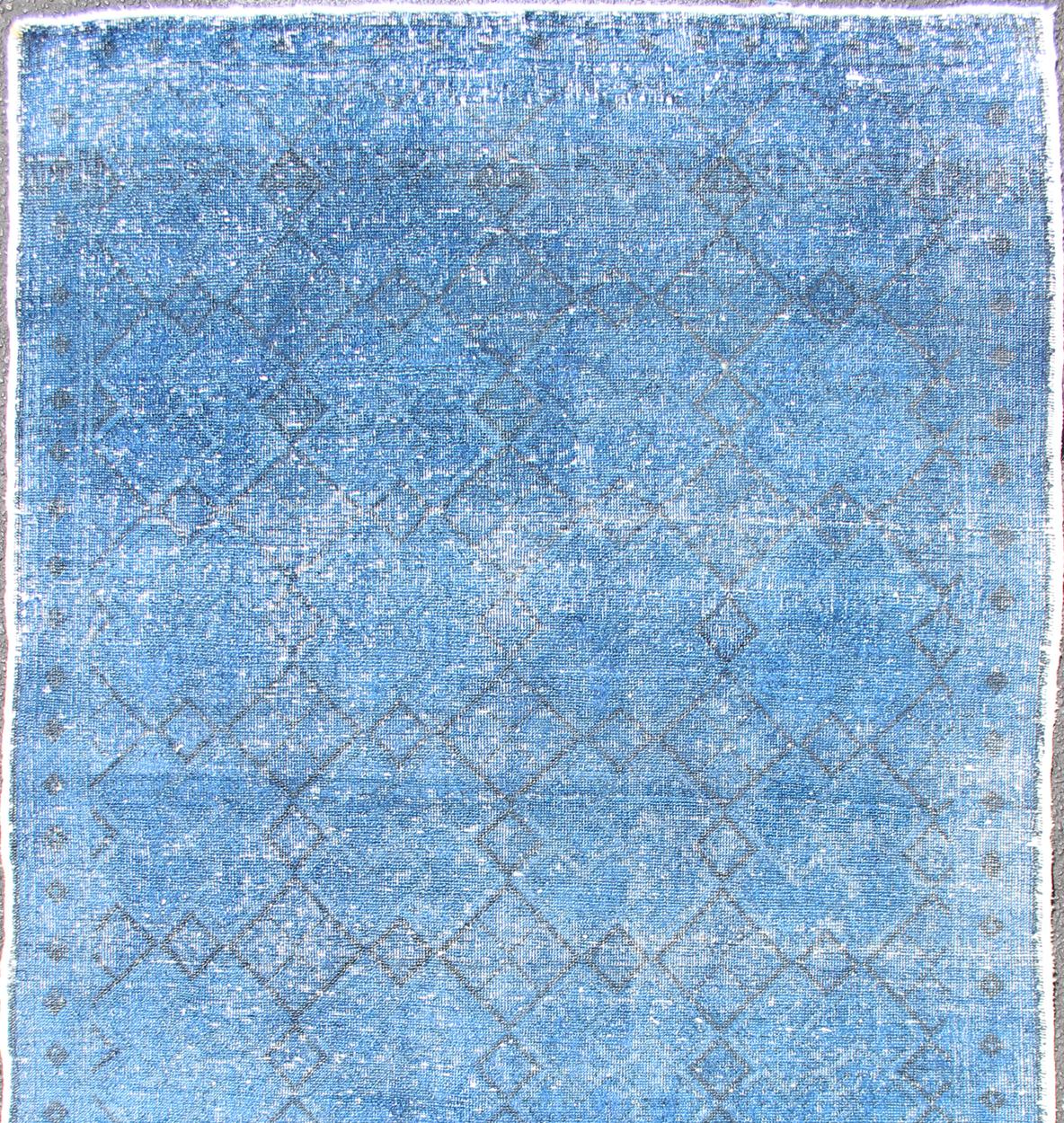 Fine weave and old blue and black Turkish vintage Konya rug, later overdyed in blue to elevate the classical design/composition, rug TU-MTU-3463, country of origin / type: Turkey / Konya, circa 1950, antique Turkish

This vintage Turkish carpet