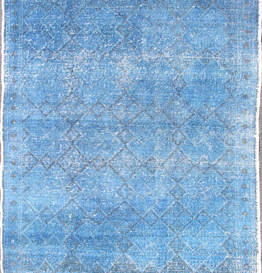 Hand-Knotted Vintage Turkish Konya Rug Over-Dyed in Blue Color with All-Over Diamond Design For Sale