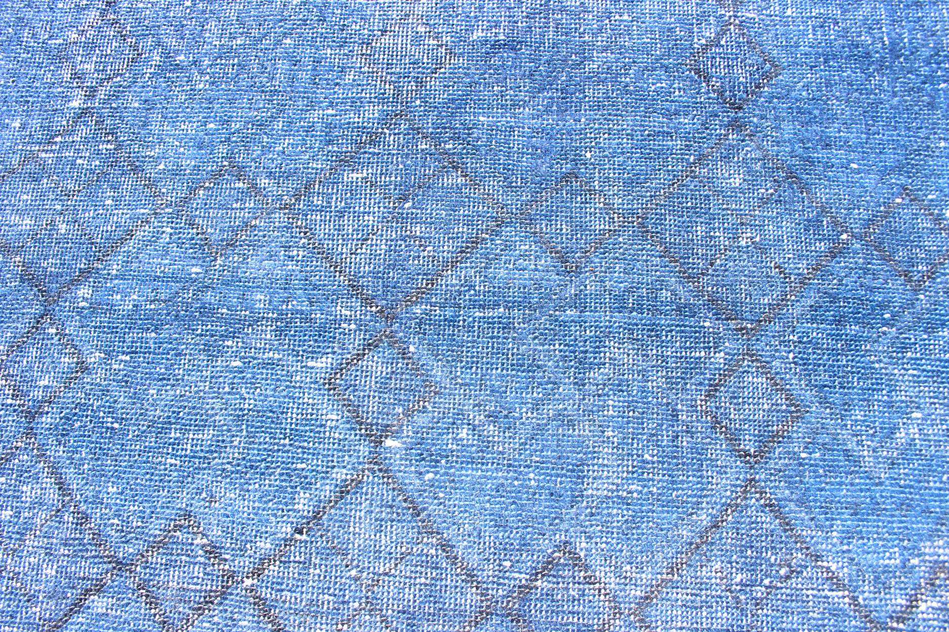 20th Century Vintage Turkish Konya Rug Over-Dyed in Blue Color with All-Over Diamond Design For Sale