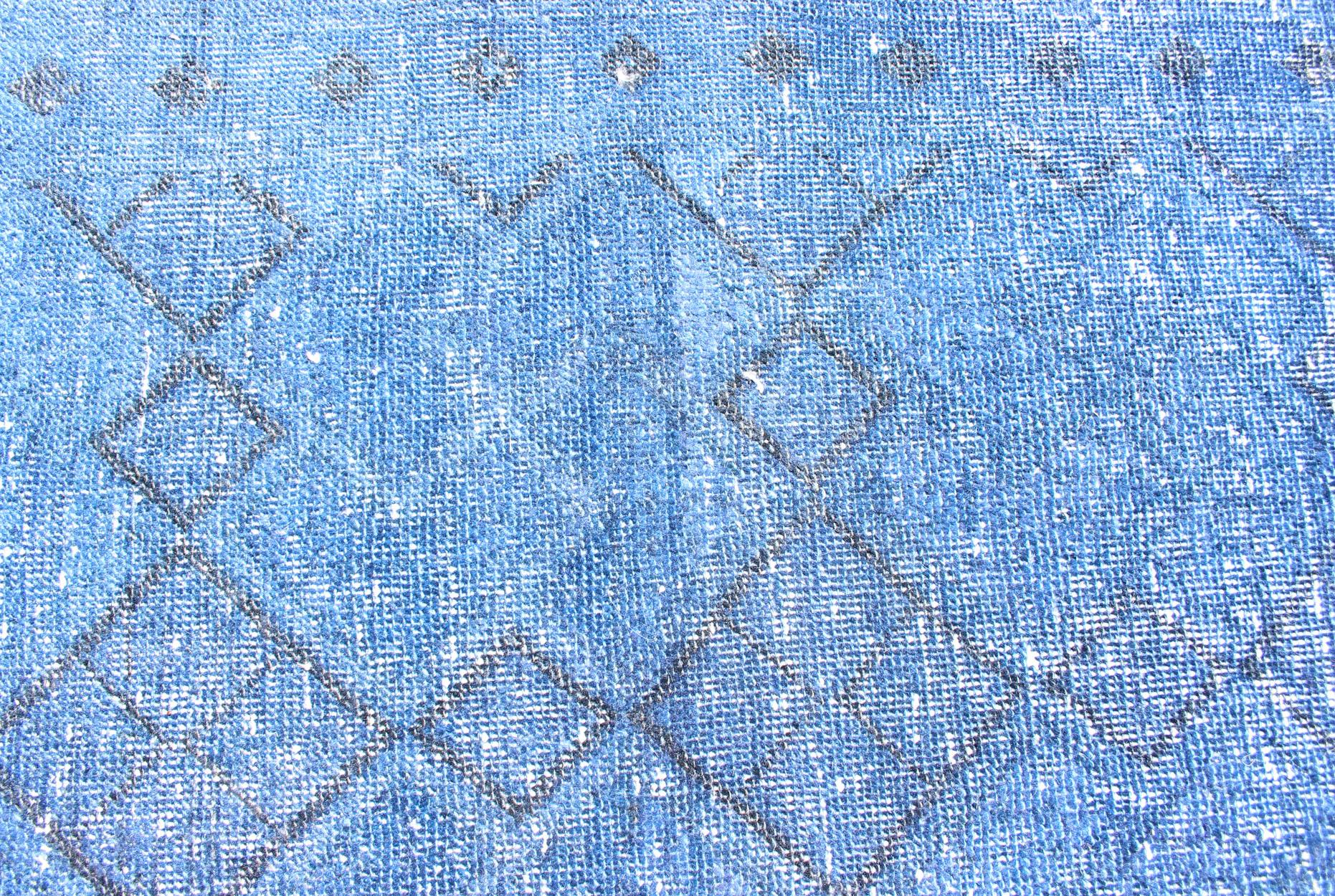 Vintage Turkish Konya Rug Over-Dyed in Blue Color with All-Over Diamond Design For Sale 1