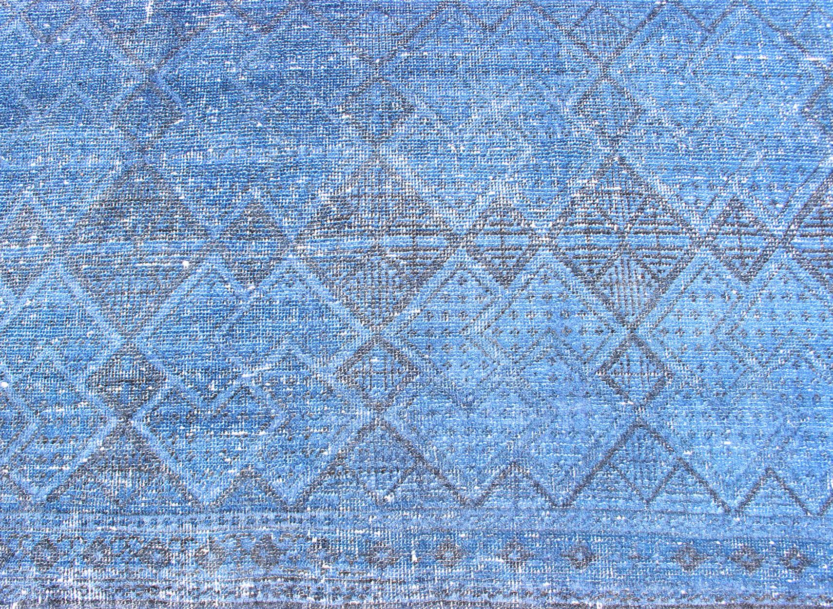 Vintage Turkish Konya Rug Over-Dyed in Blue Color with All-Over Diamond Design For Sale 2