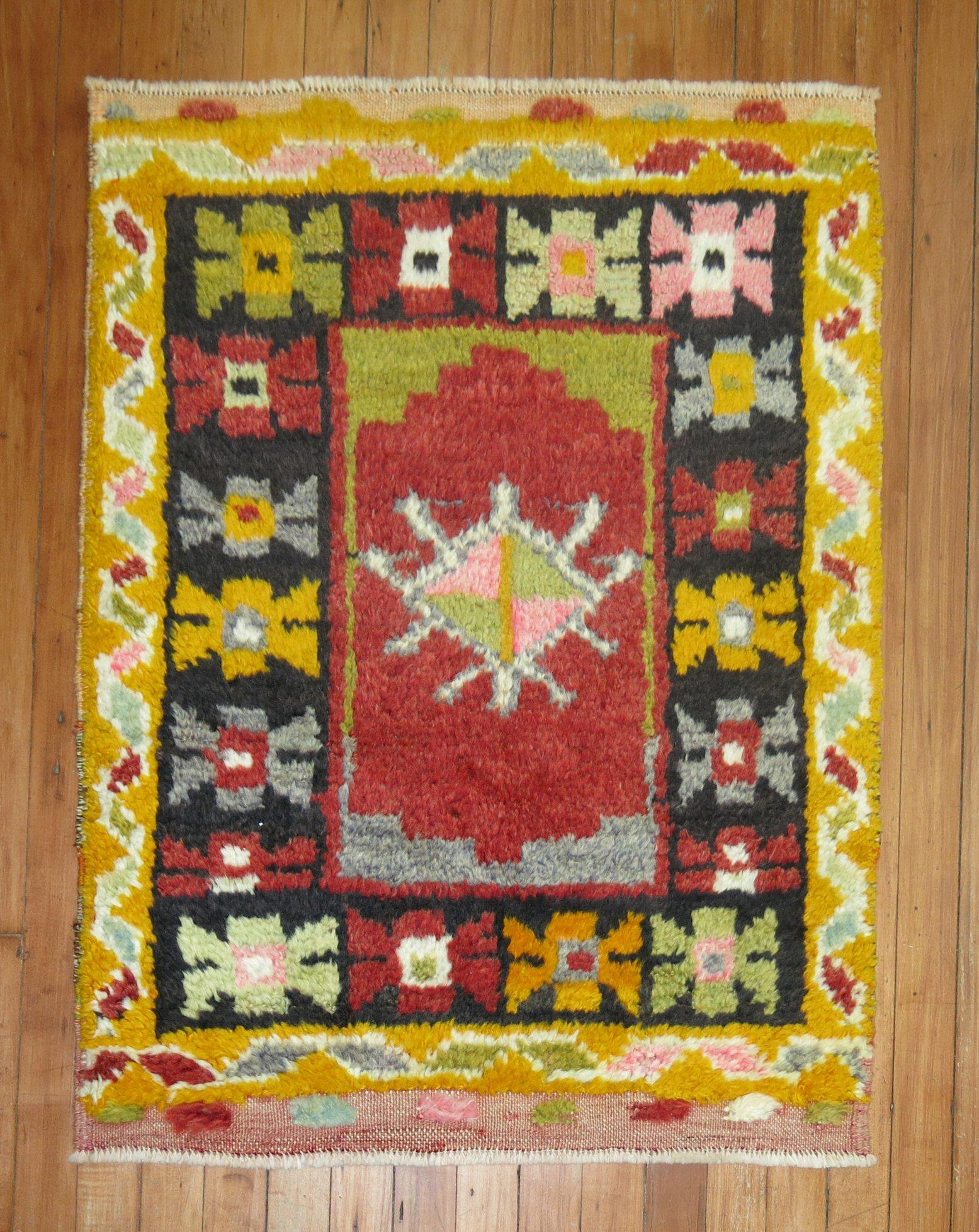 Hand-Woven Vintage Turkish Konya Small Square Rug For Sale