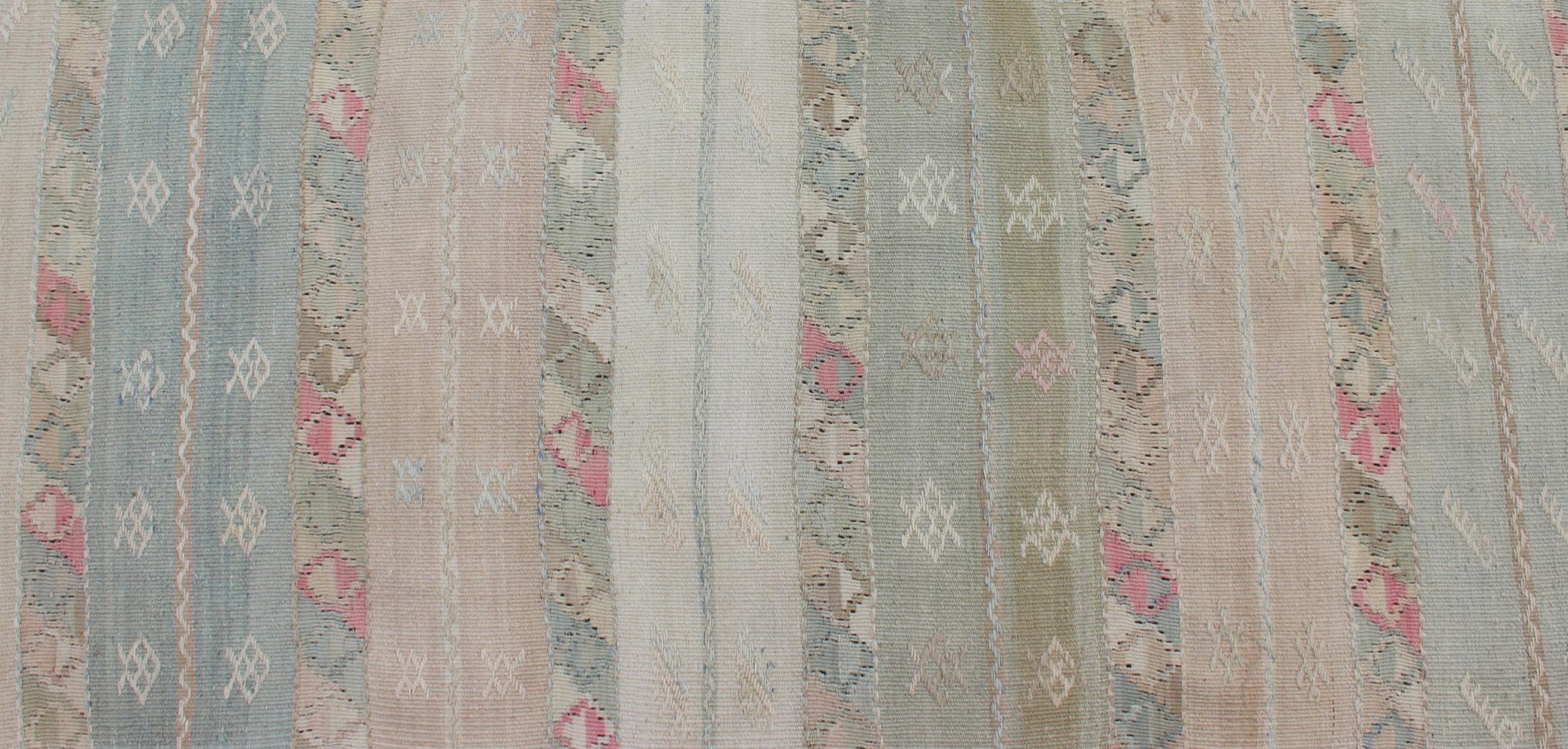 20th Century Vintage Turkish Long Kilim Runner with a Stripe Design in Muted Colors