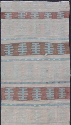 Vintage Turkish Long Kilim Runner with Stripe And Tribal Design in Muted Colors