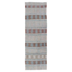 Vintage Turkish Long Kilim Runner with Stripe And Tribal Design in Muted Colors