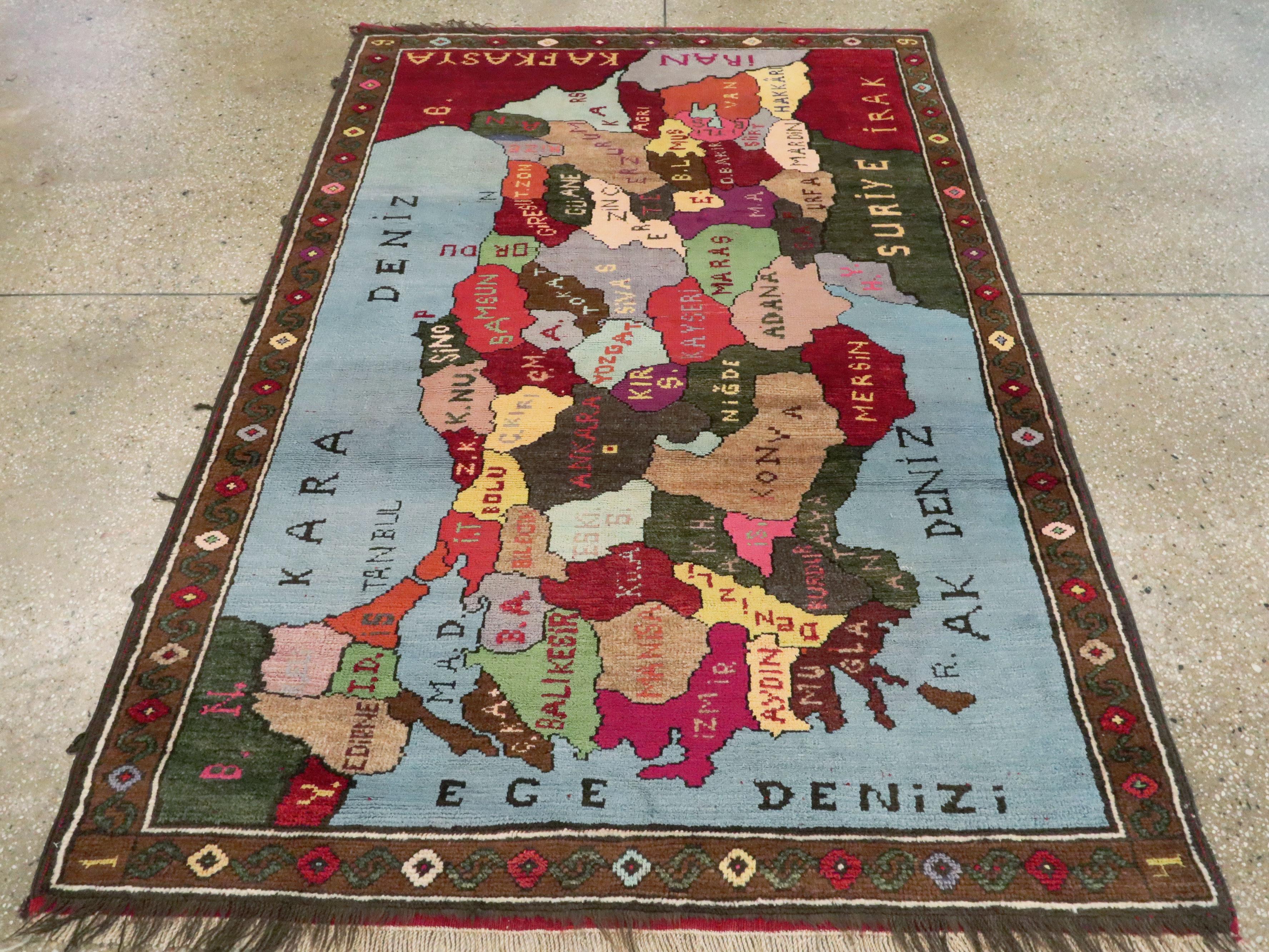 Vintage Turkish Map Rug For Sale 1
